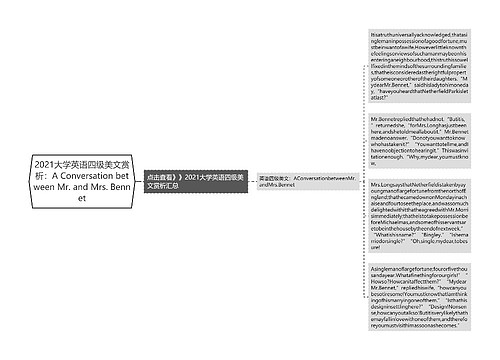 2021大学英语四级美文赏析：A Conversation between Mr. and Mrs. Bennet