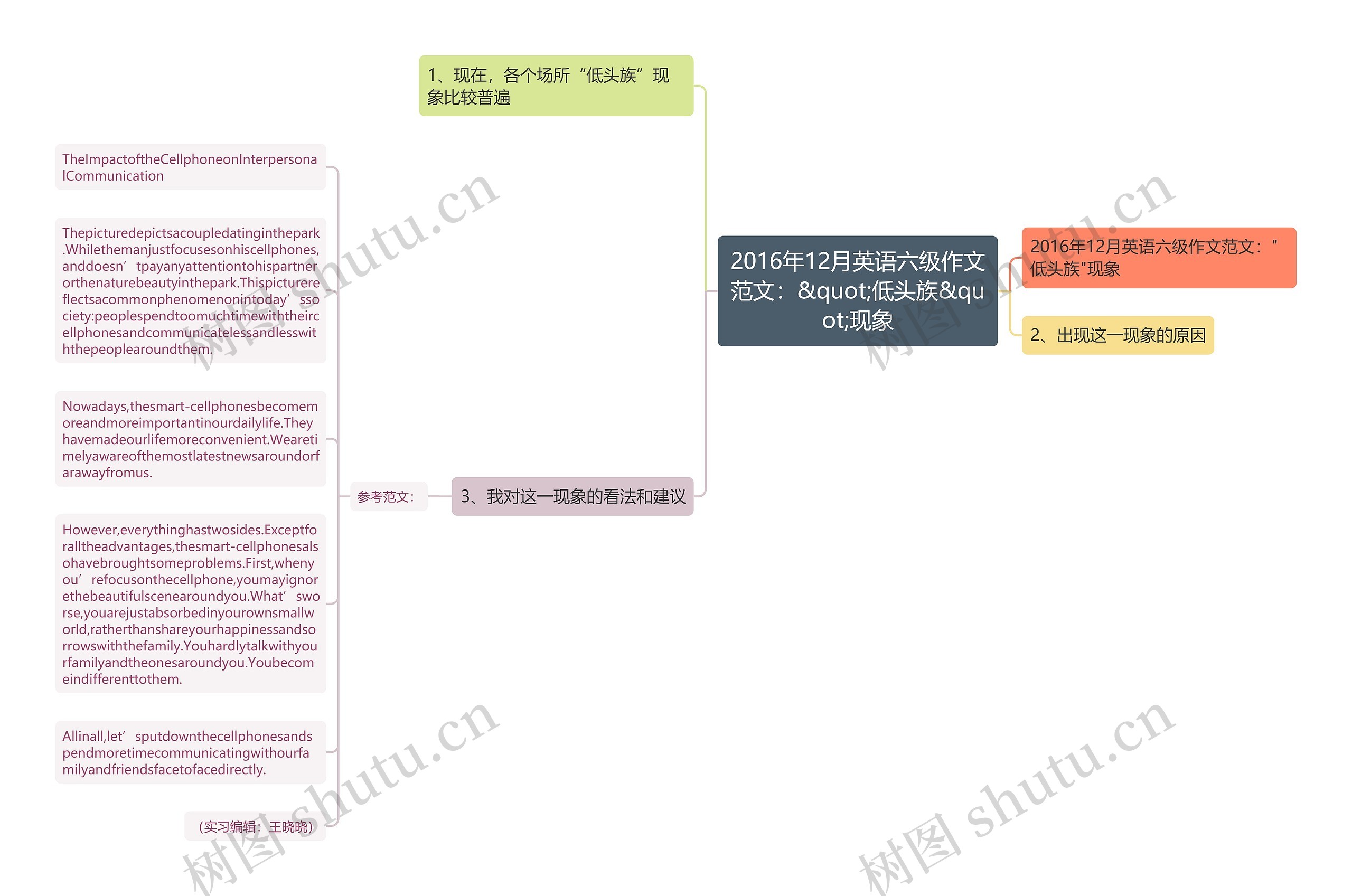 2016年12月英语六级作文范文：&quot;低头族&quot;现象思维导图