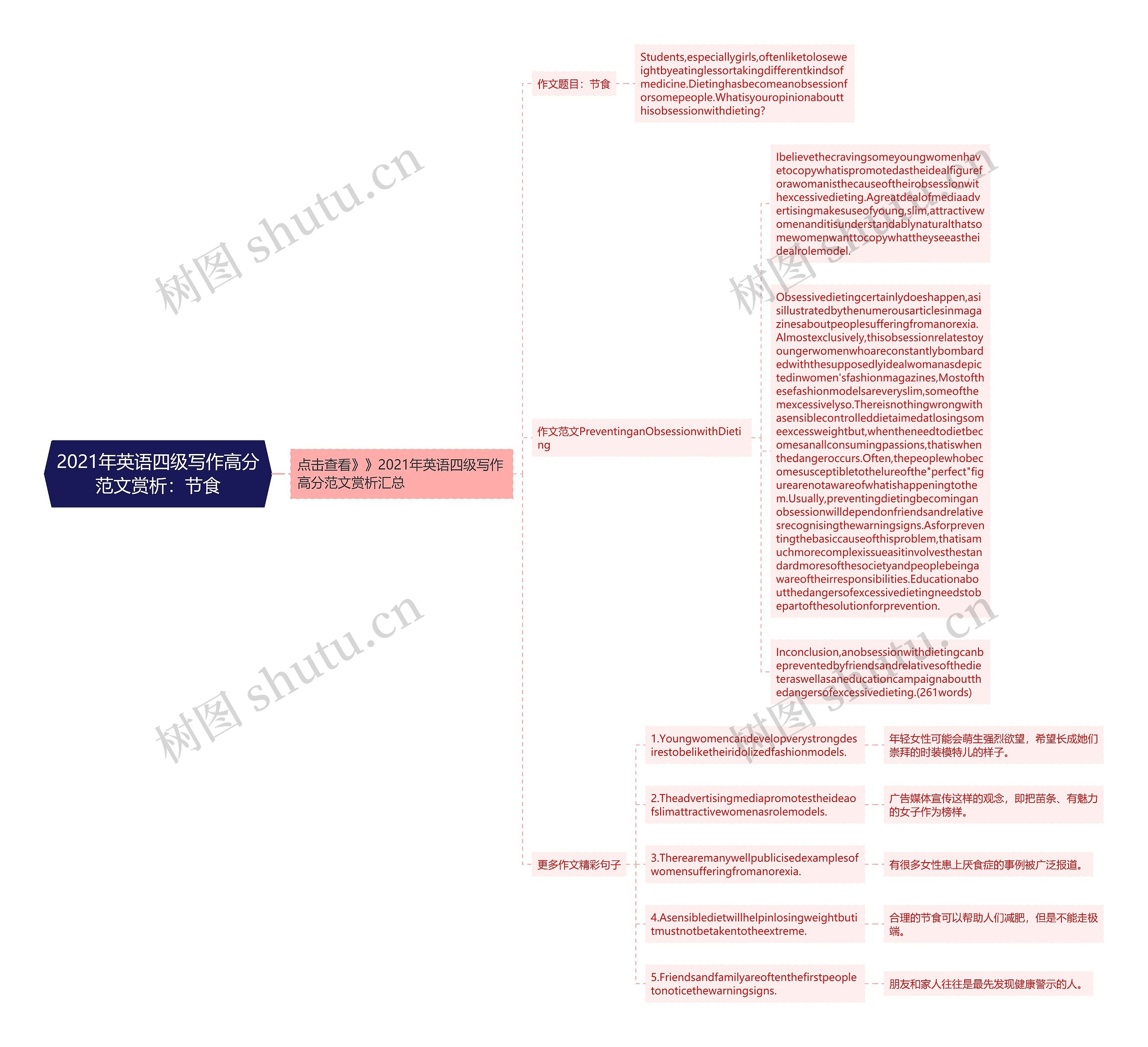 2021年英语四级写作高分范文赏析：节食思维导图
