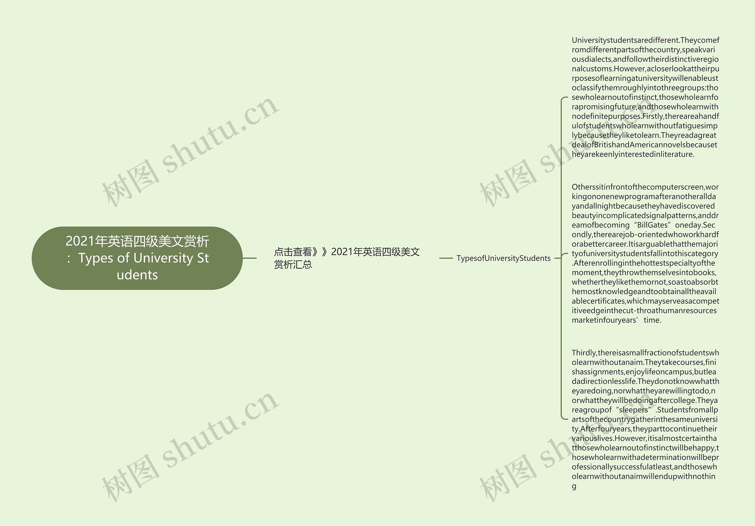 2021年英语四级美文赏析：Types of University Students思维导图