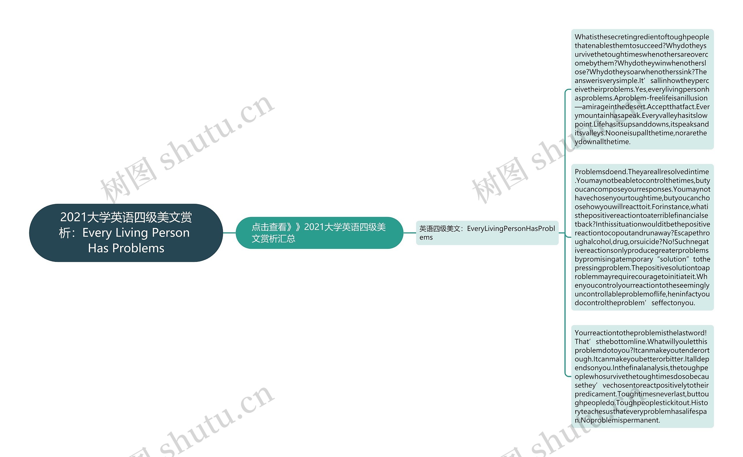 2021大学英语四级美文赏析：Every Living Person Has Problems思维导图