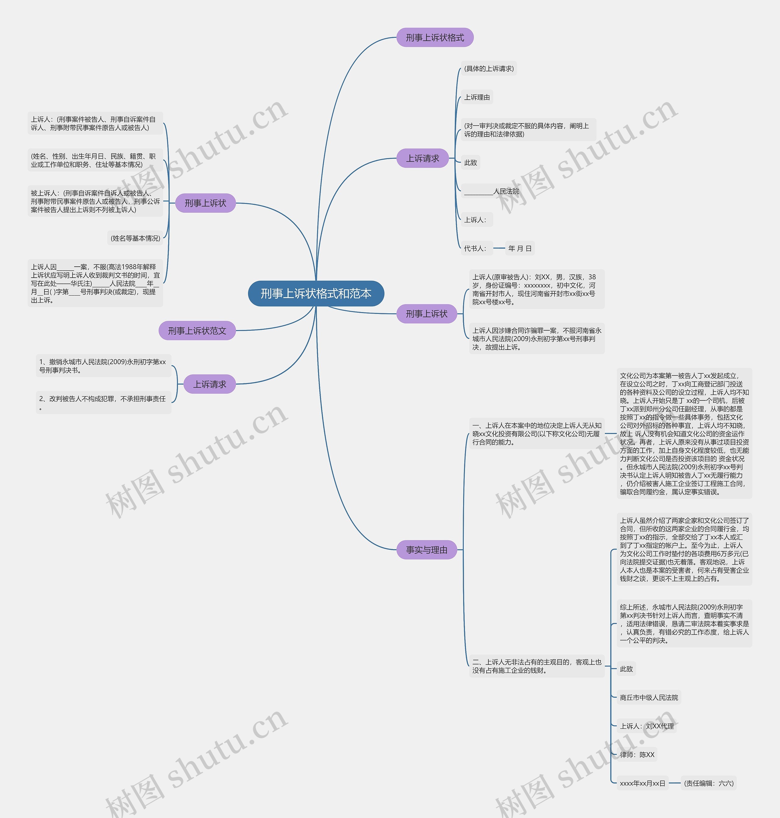 刑事上诉状格式和范本思维导图