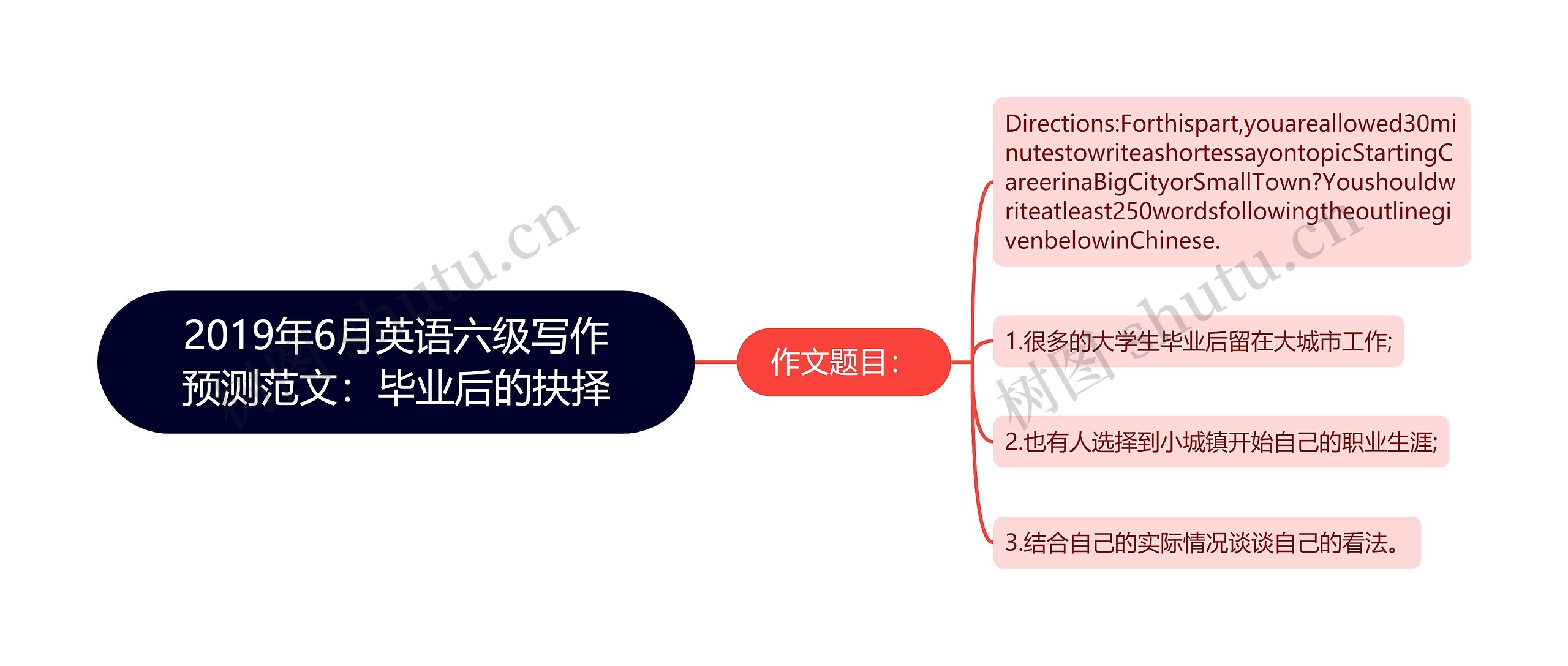 2019年6月英语六级写作预测范文：毕业后的抉择思维导图