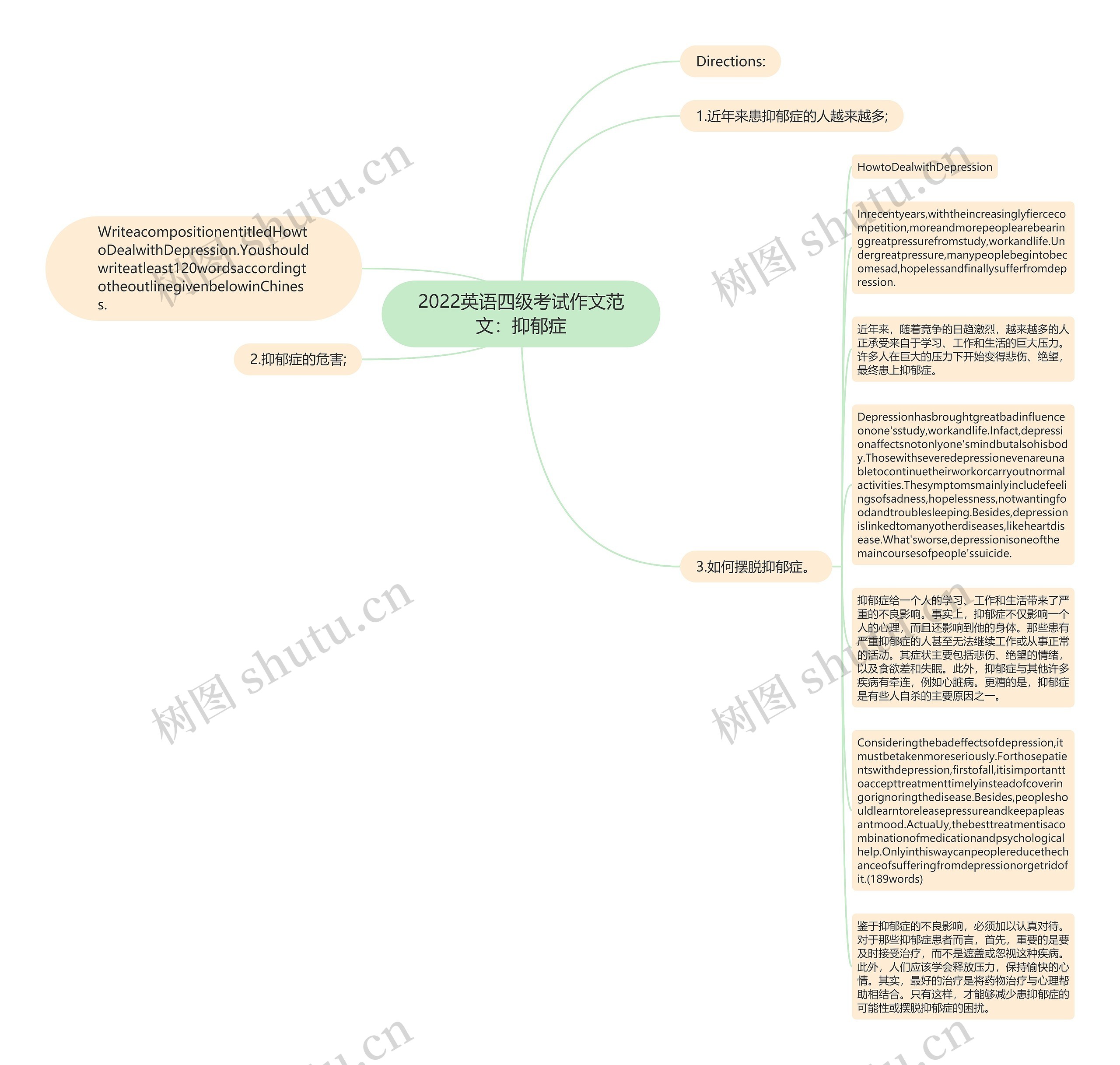2022英语四级考试作文范文：抑郁症思维导图