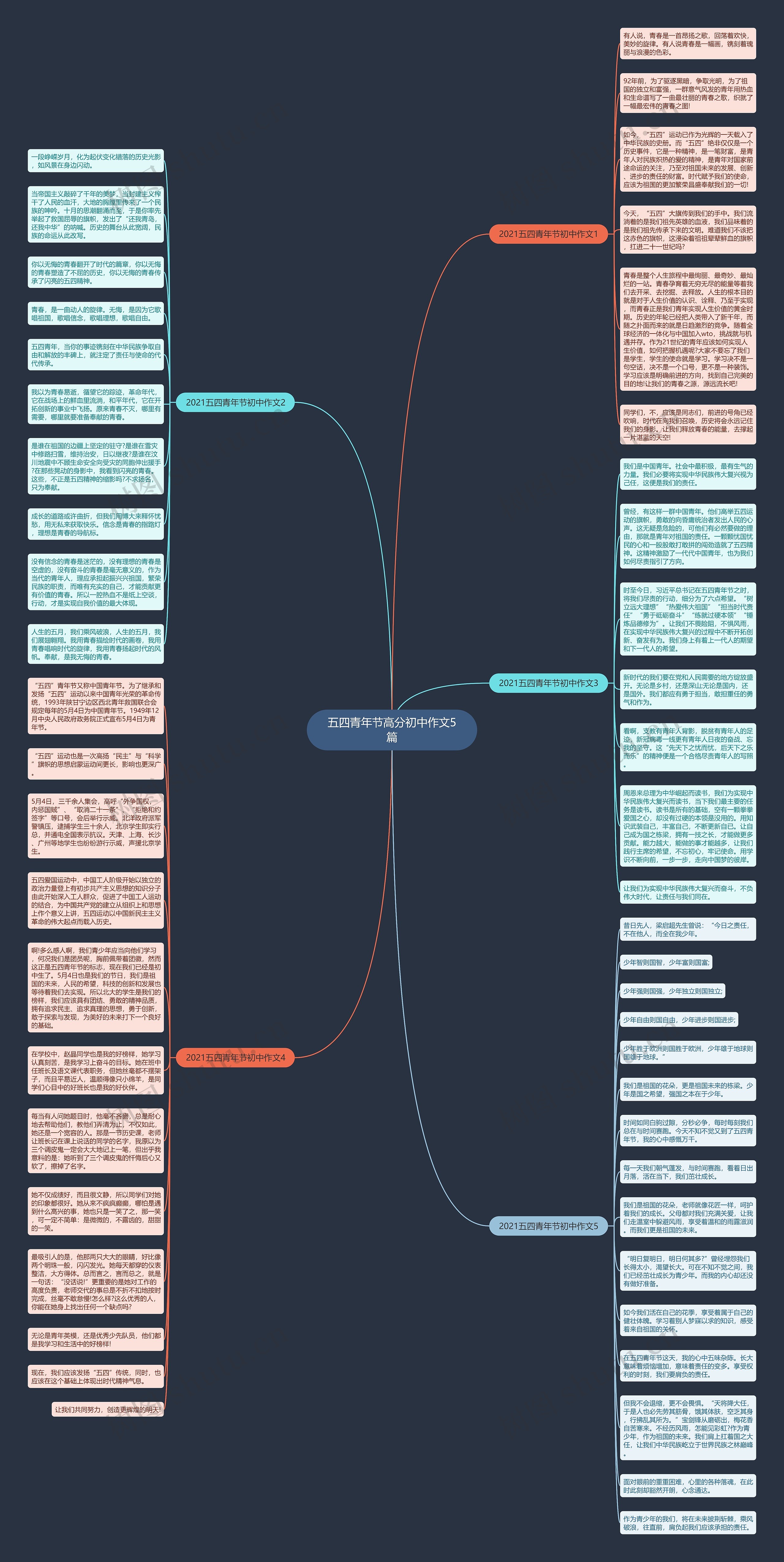 五四青年节高分初中作文5篇思维导图