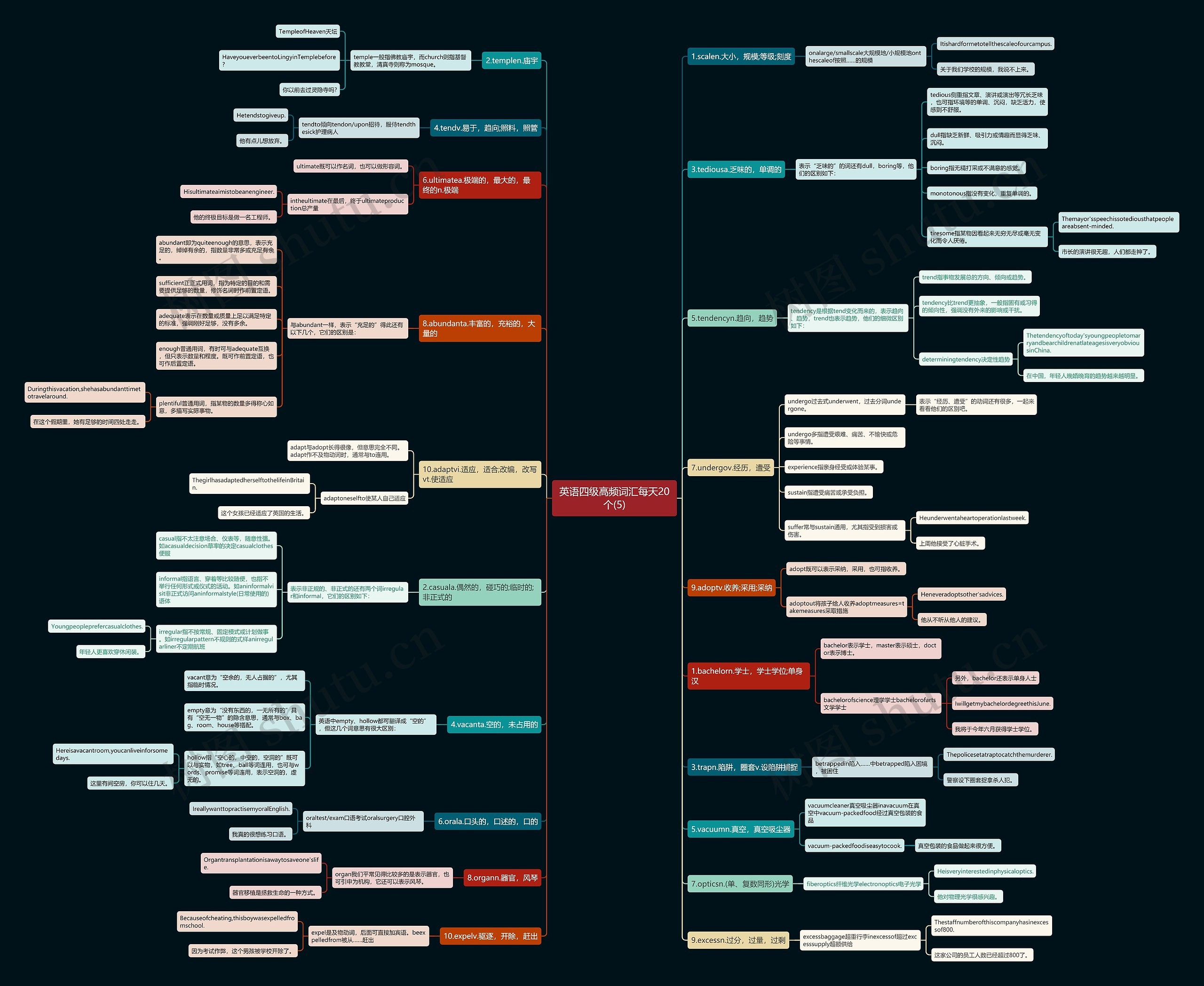 英语四级高频词汇每天20个(5)思维导图