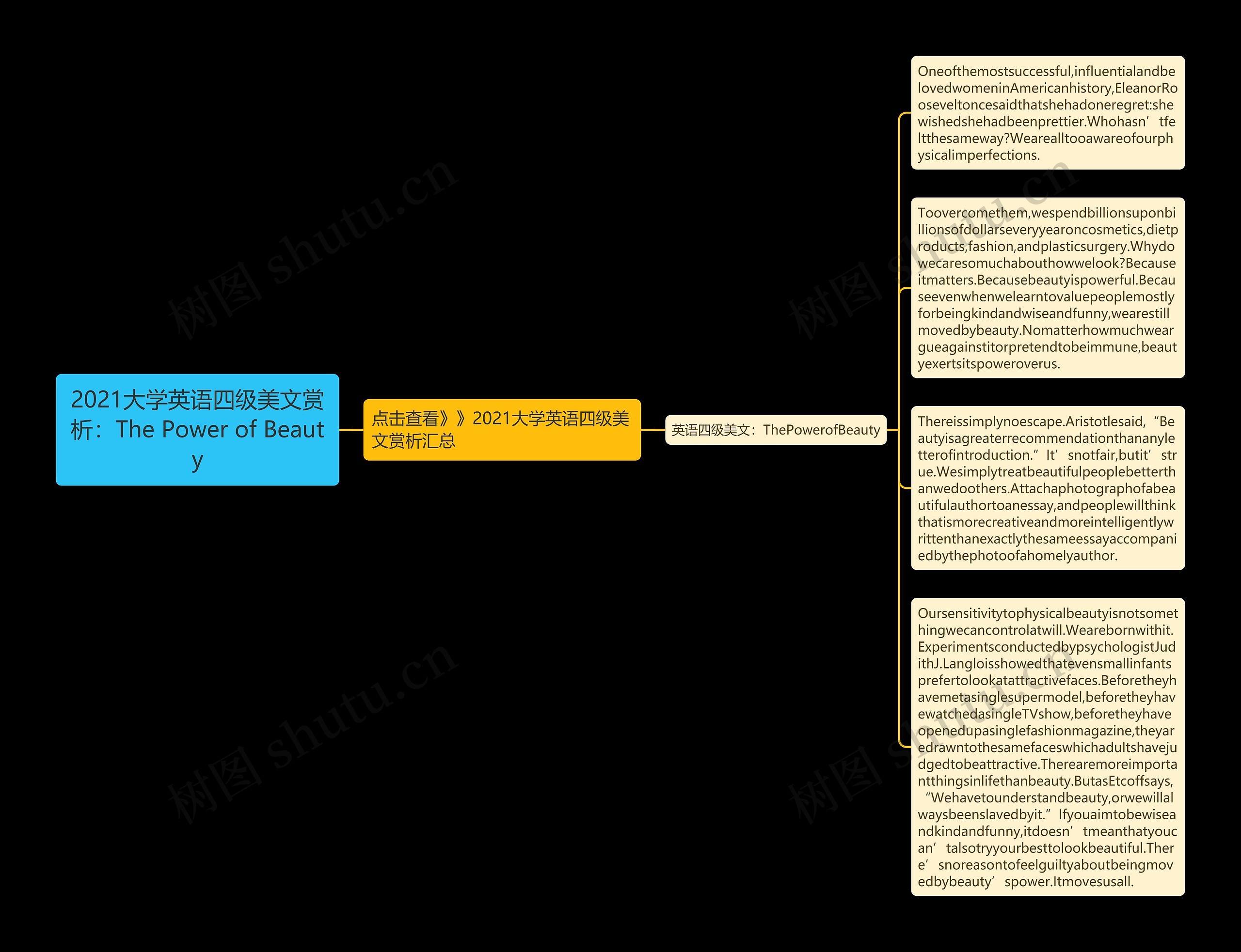 2021大学英语四级美文赏析：The Power of Beauty思维导图