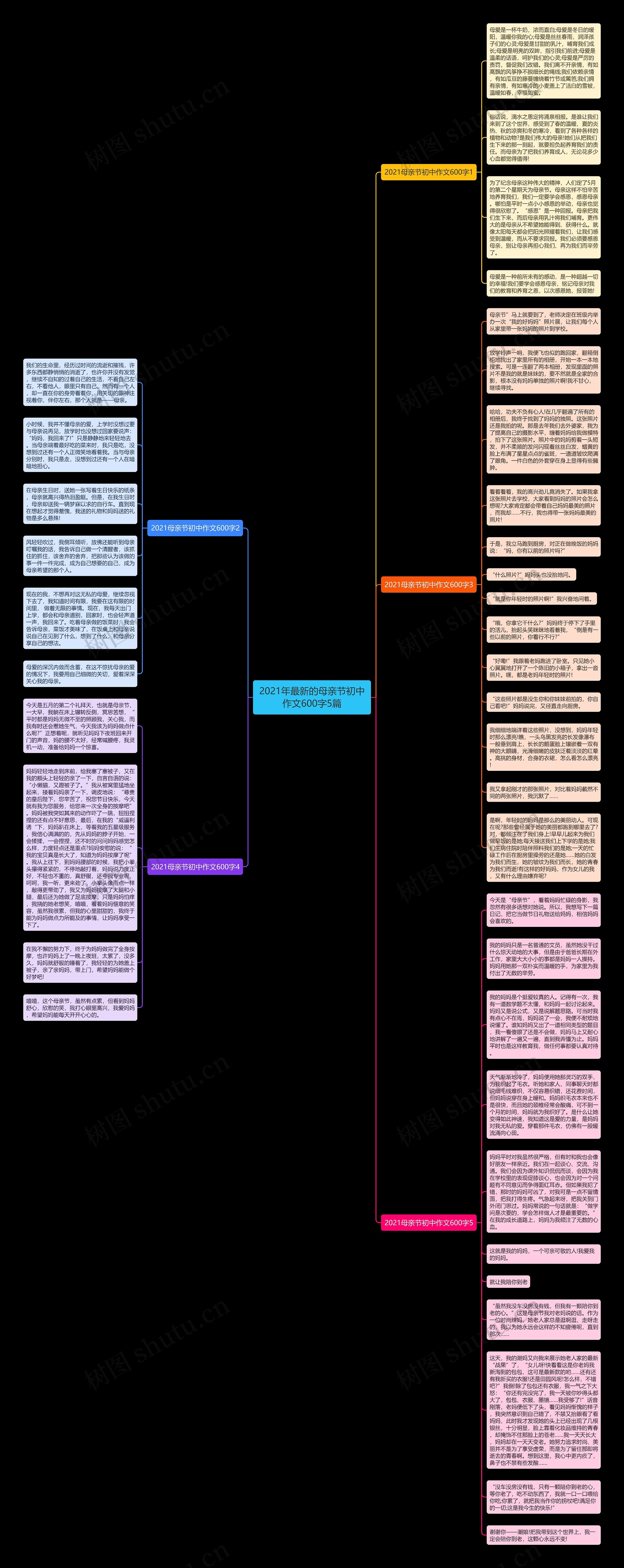 2021年最新的母亲节初中作文600字5篇思维导图