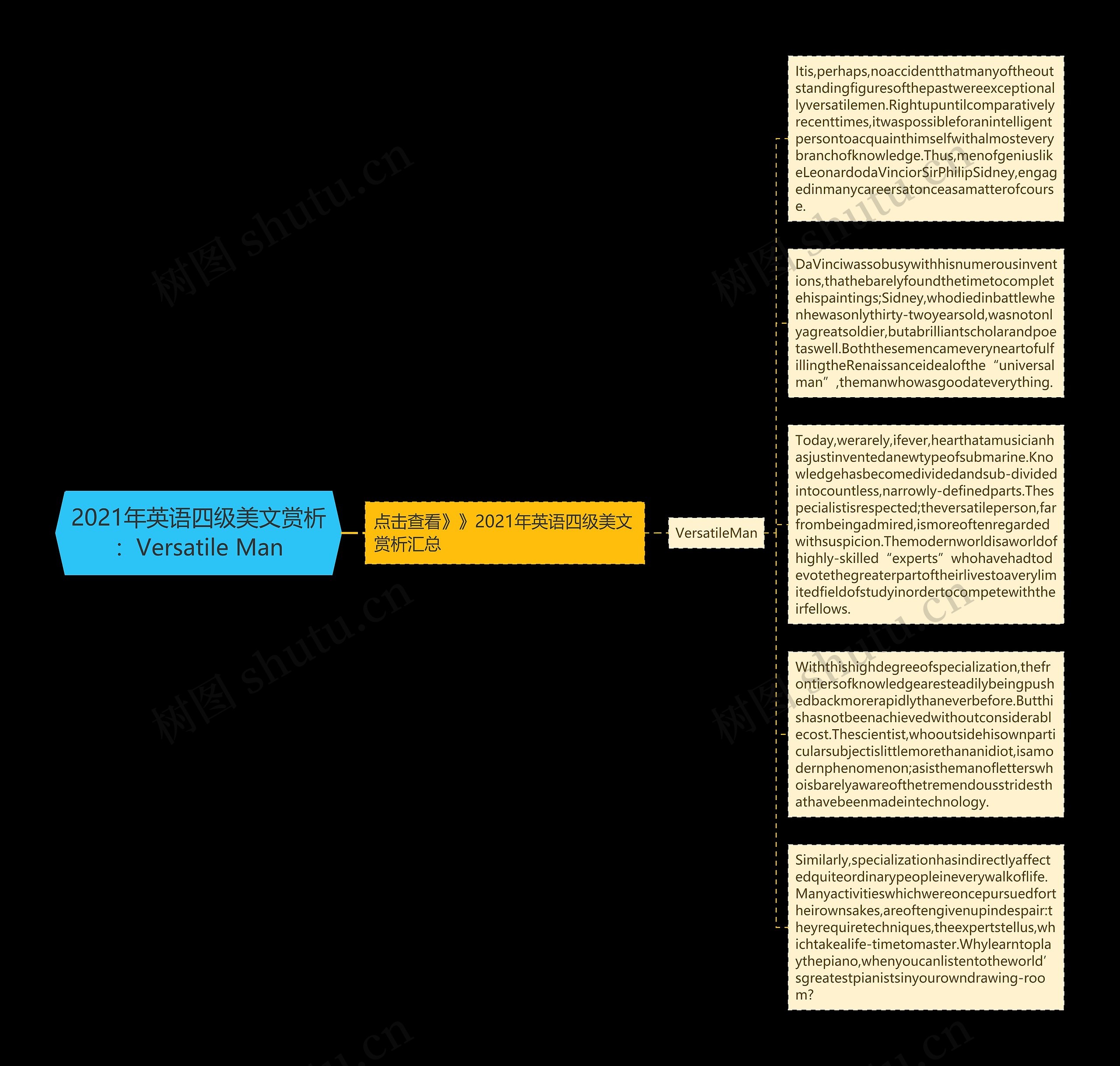 2021年英语四级美文赏析：Versatile Man思维导图