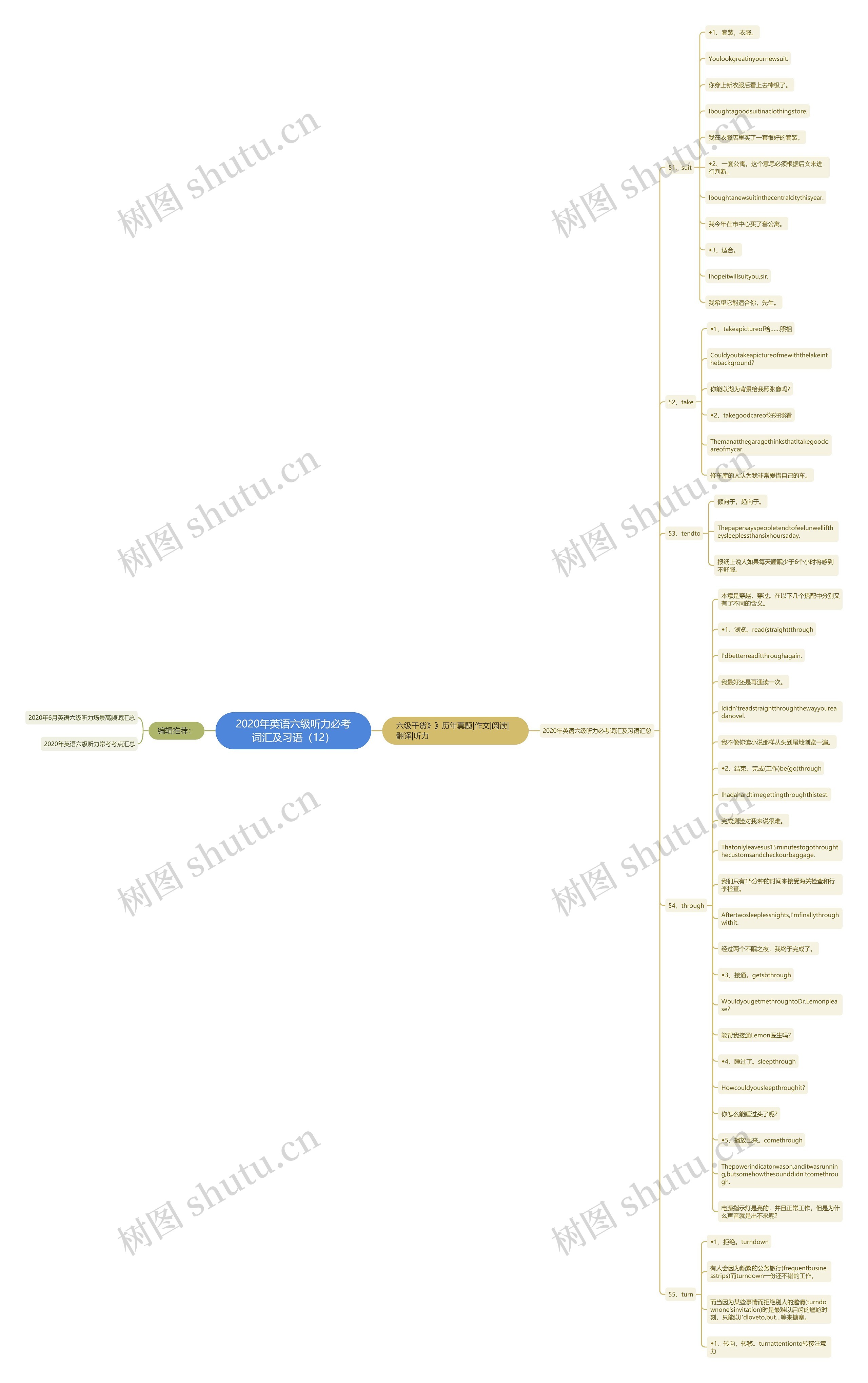 2020年英语六级听力必考词汇及习语（12）思维导图