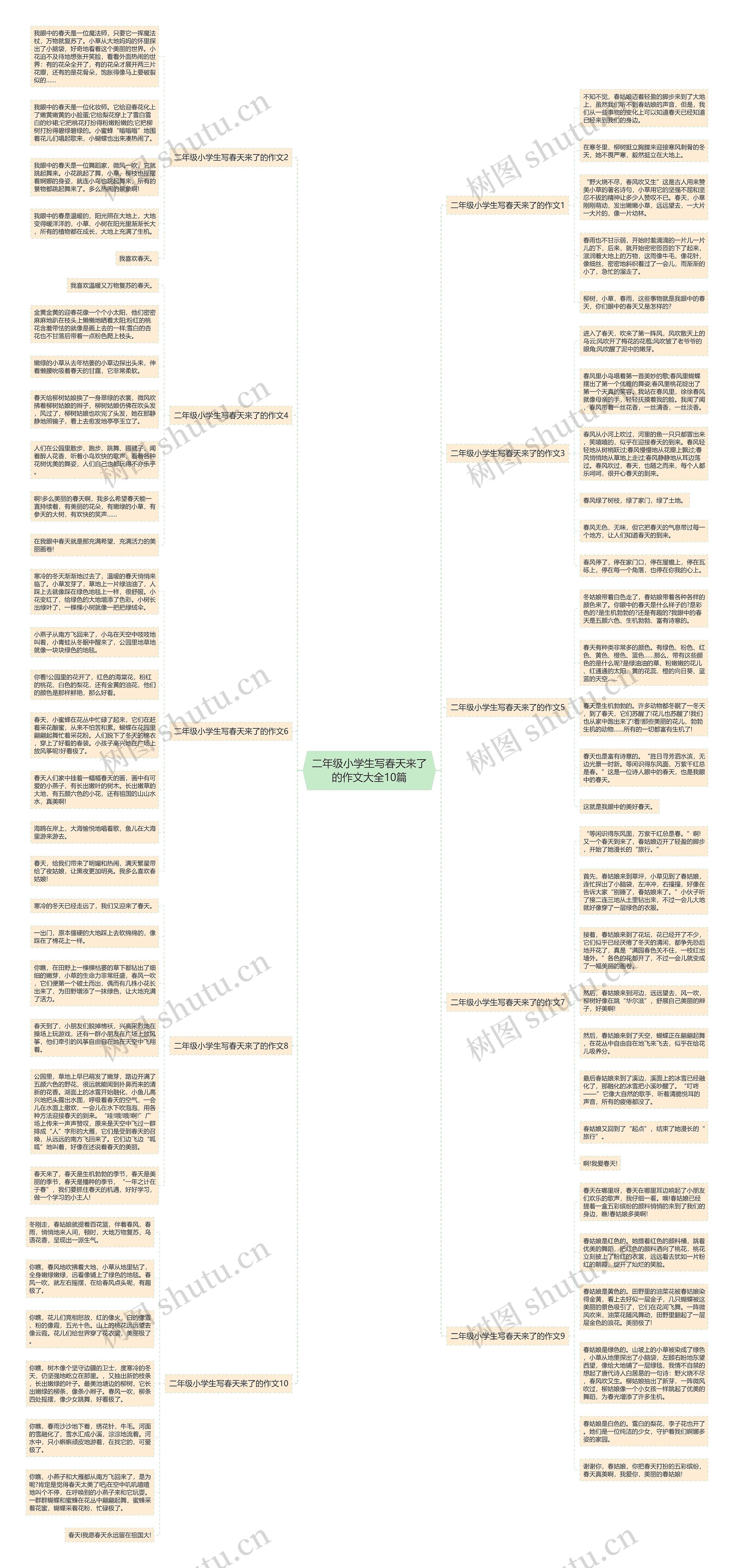 二年级小学生写春天来了的作文大全10篇思维导图