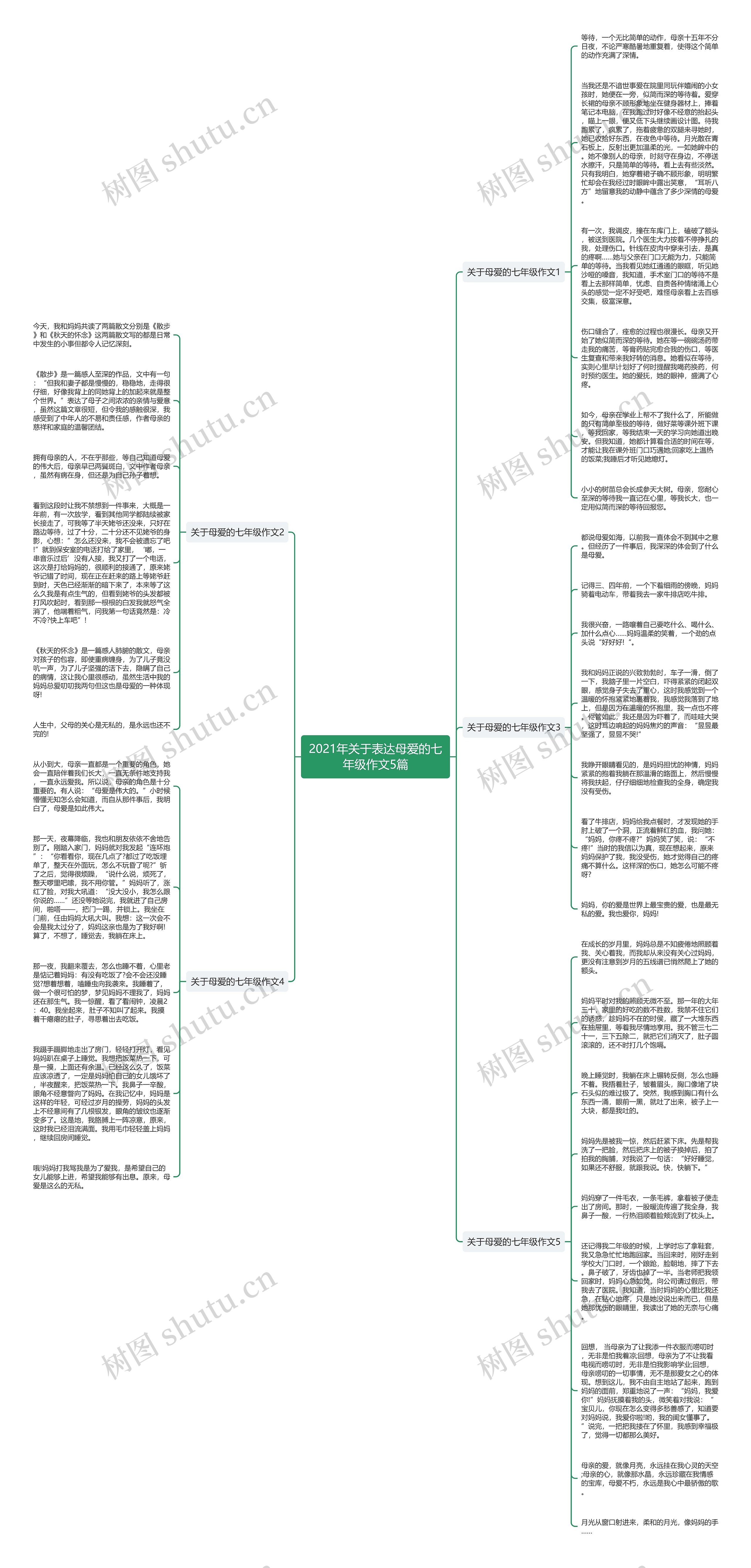 2021年关于表达母爱的七年级作文5篇思维导图
