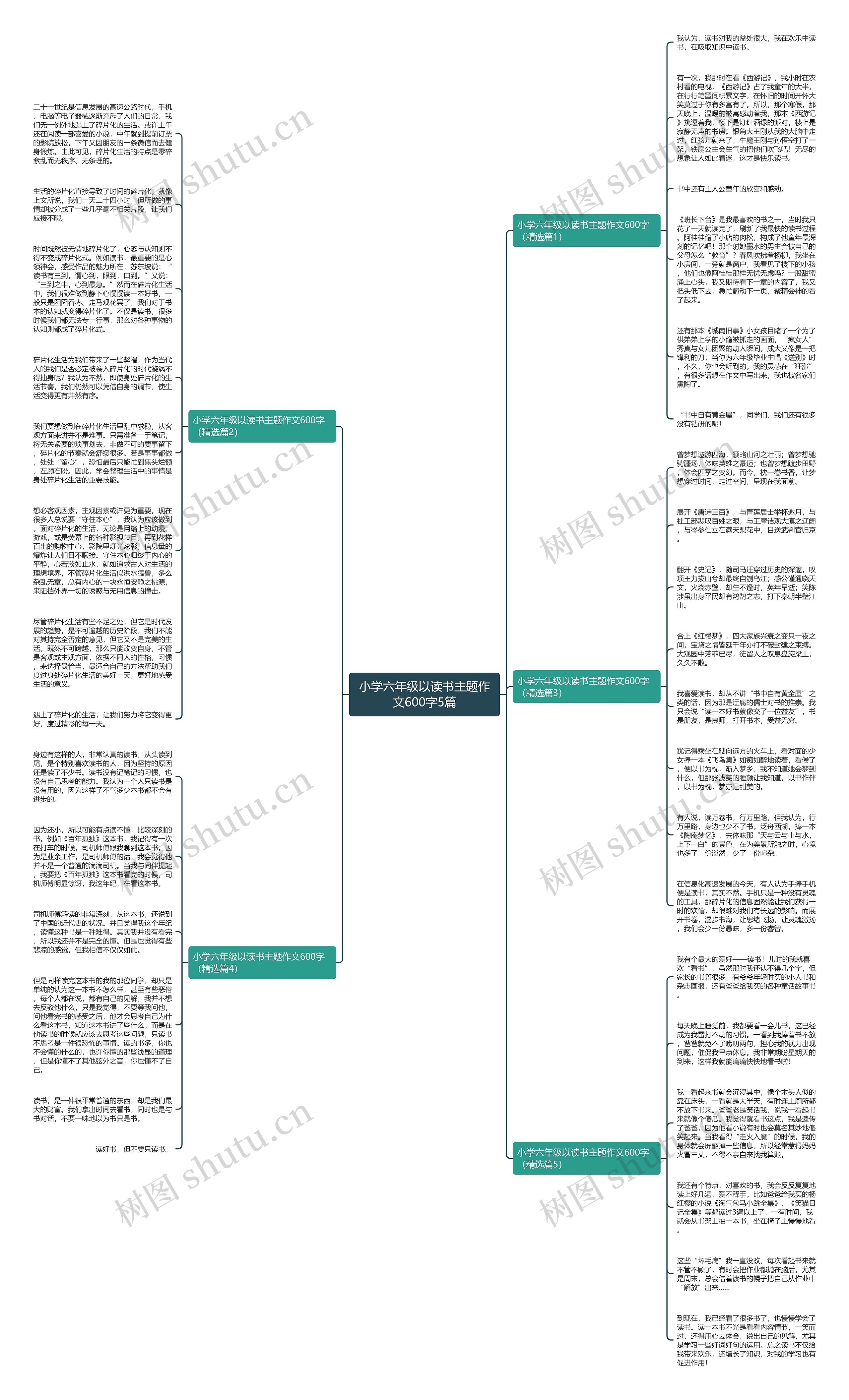小学六年级以读书主题作文600字5篇思维导图