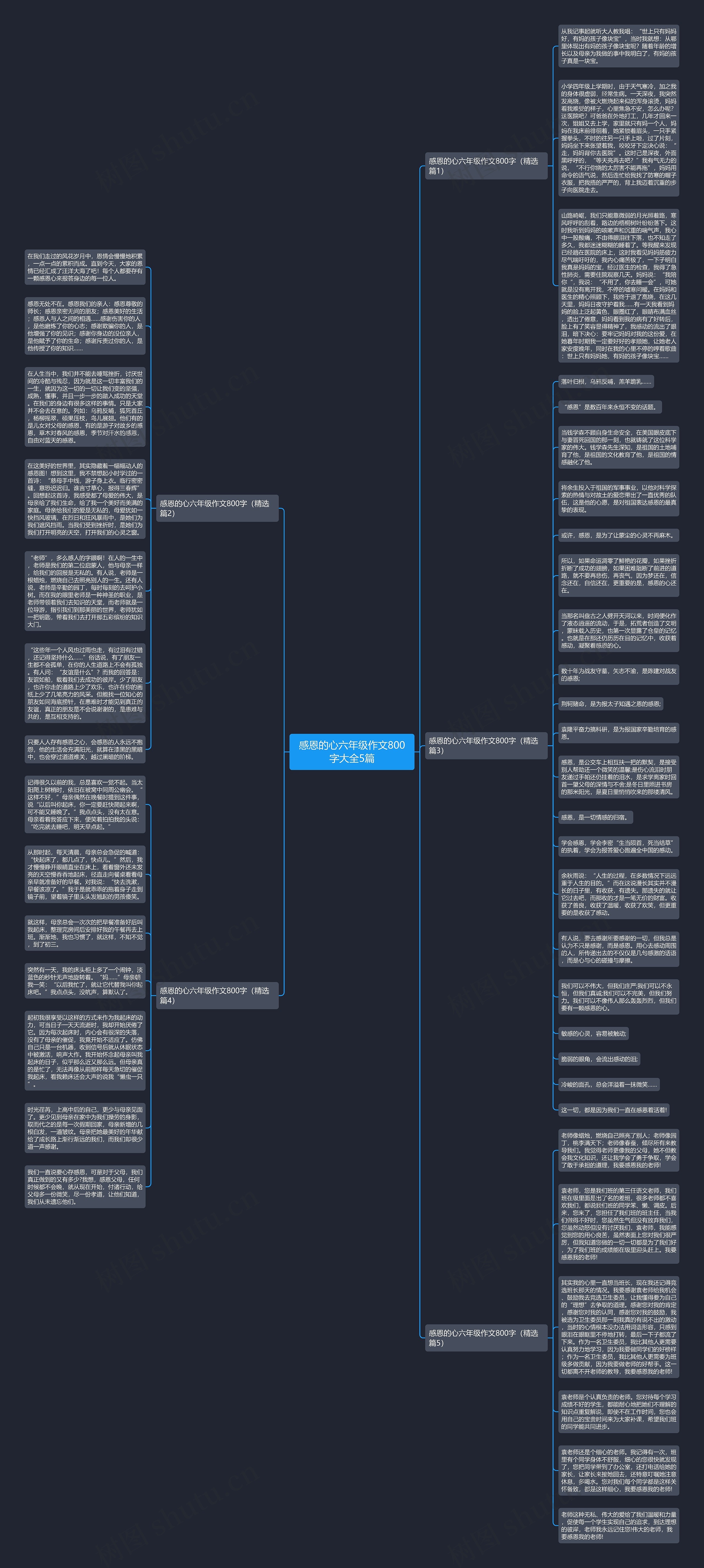 感恩的心六年级作文800字大全5篇思维导图