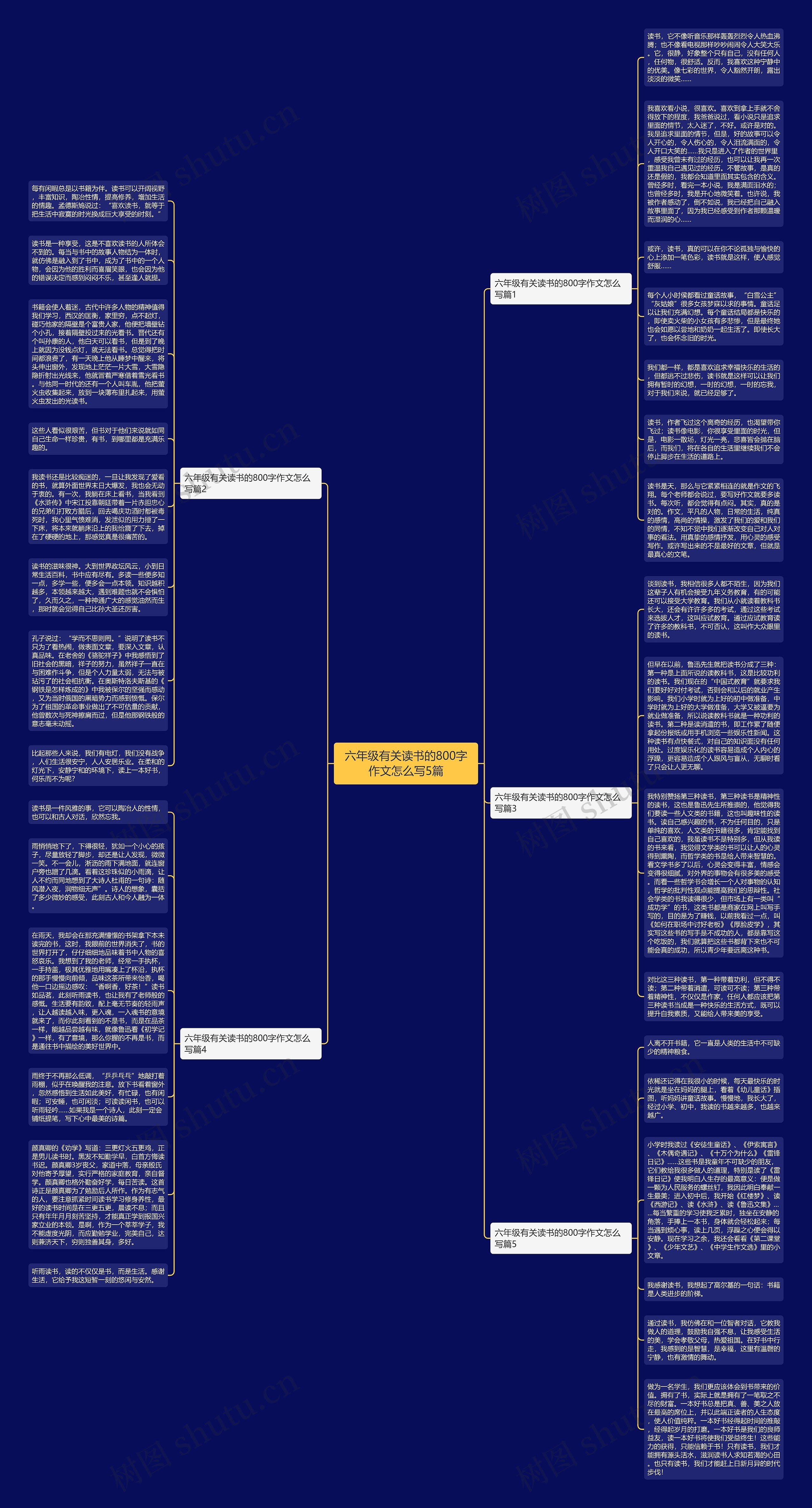 六年级有关读书的800字作文怎么写5篇思维导图