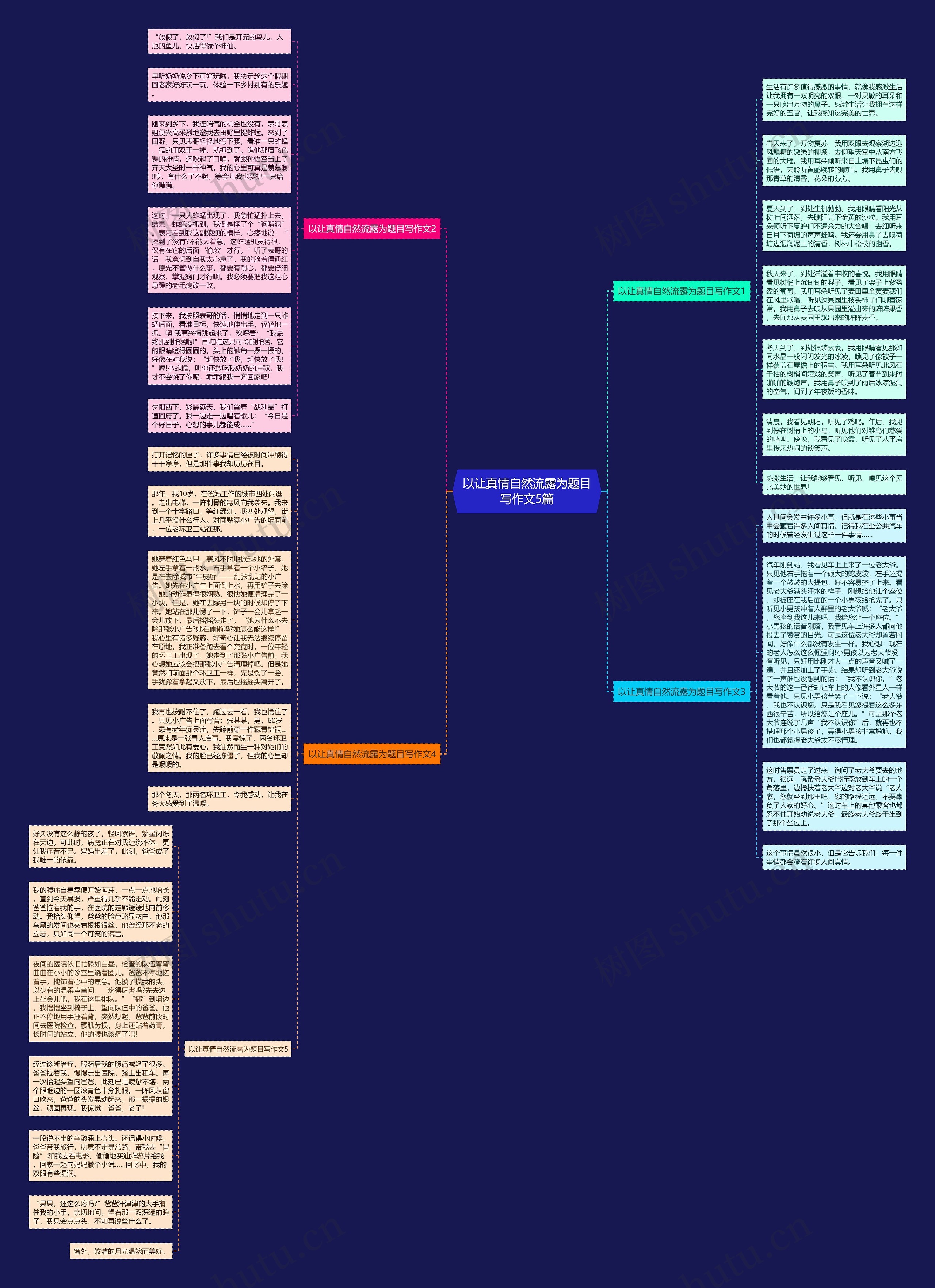 以让真情自然流露为题目写作文5篇思维导图
