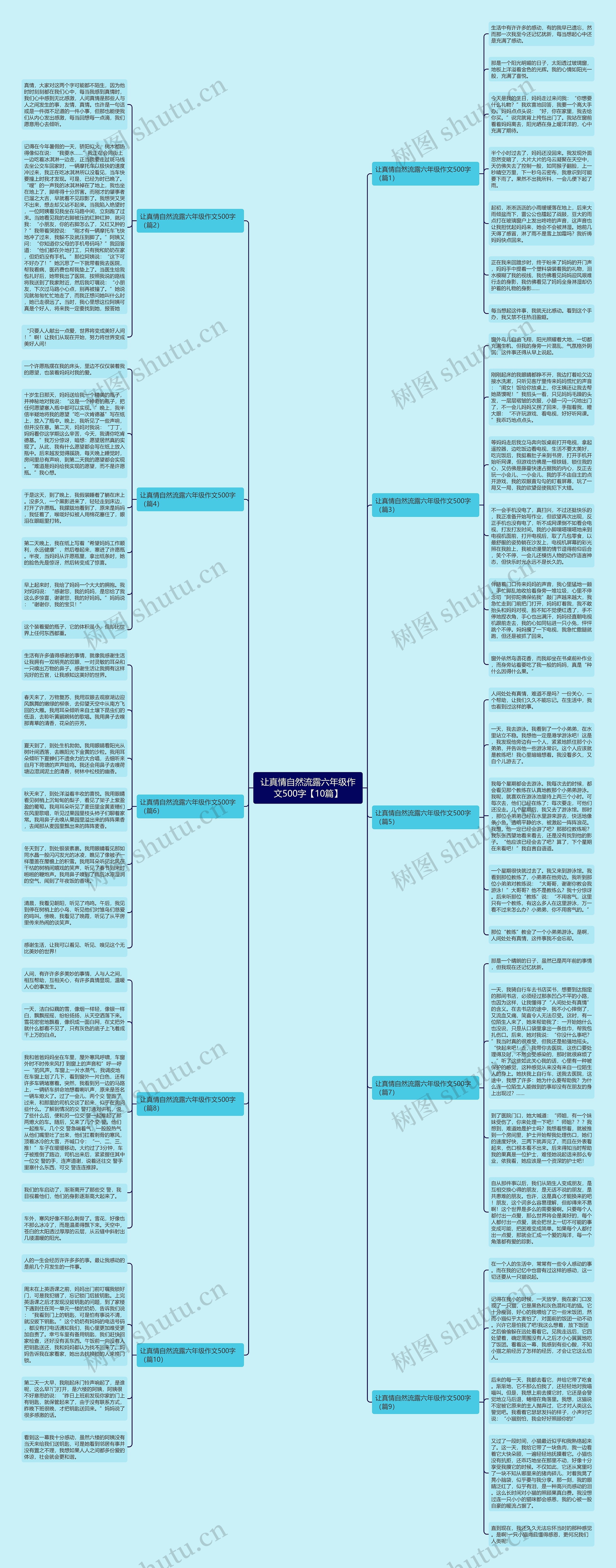 让真情自然流露六年级作文500字【10篇】思维导图