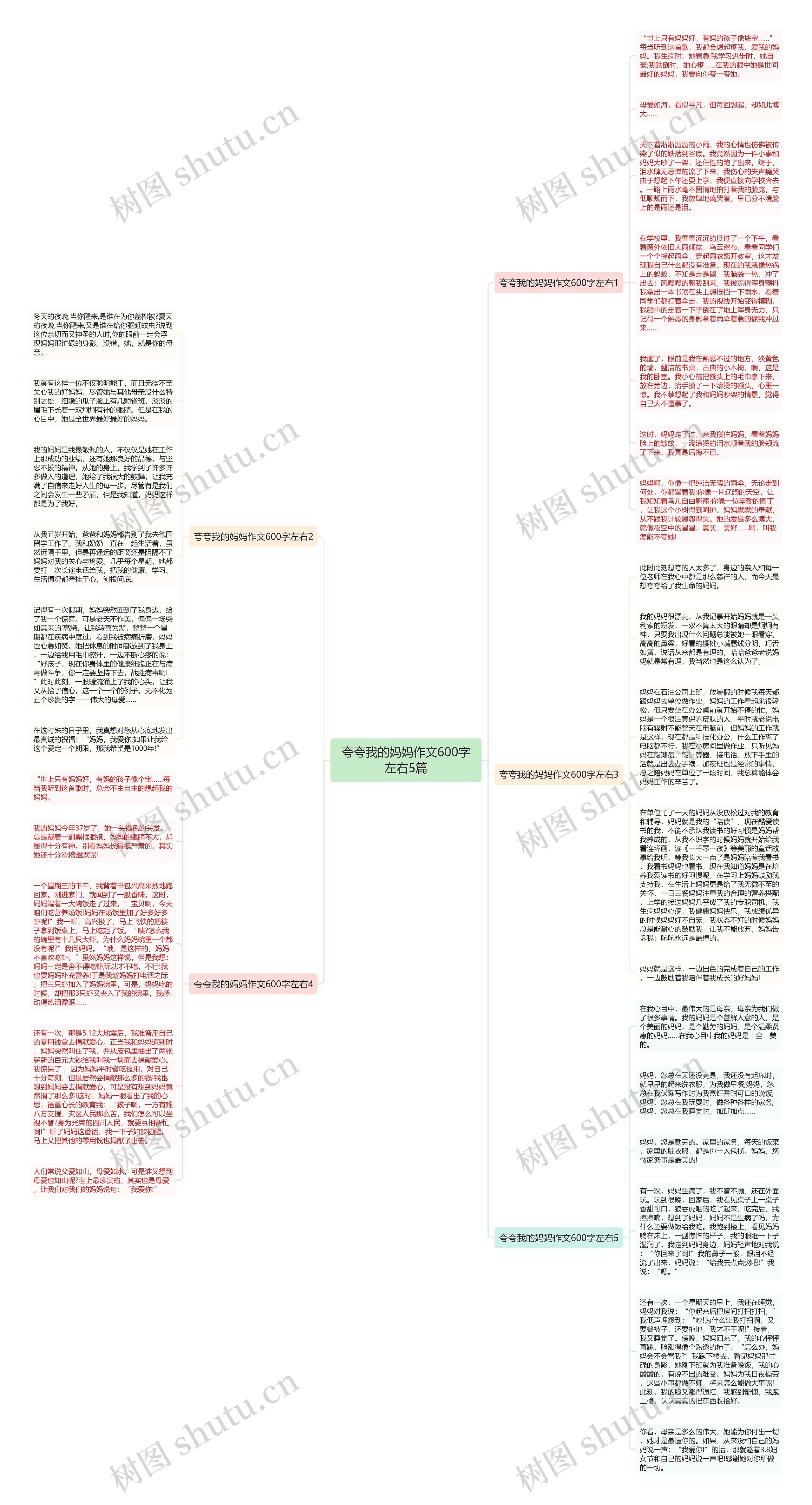 夸夸我的妈妈作文600字左右5篇思维导图