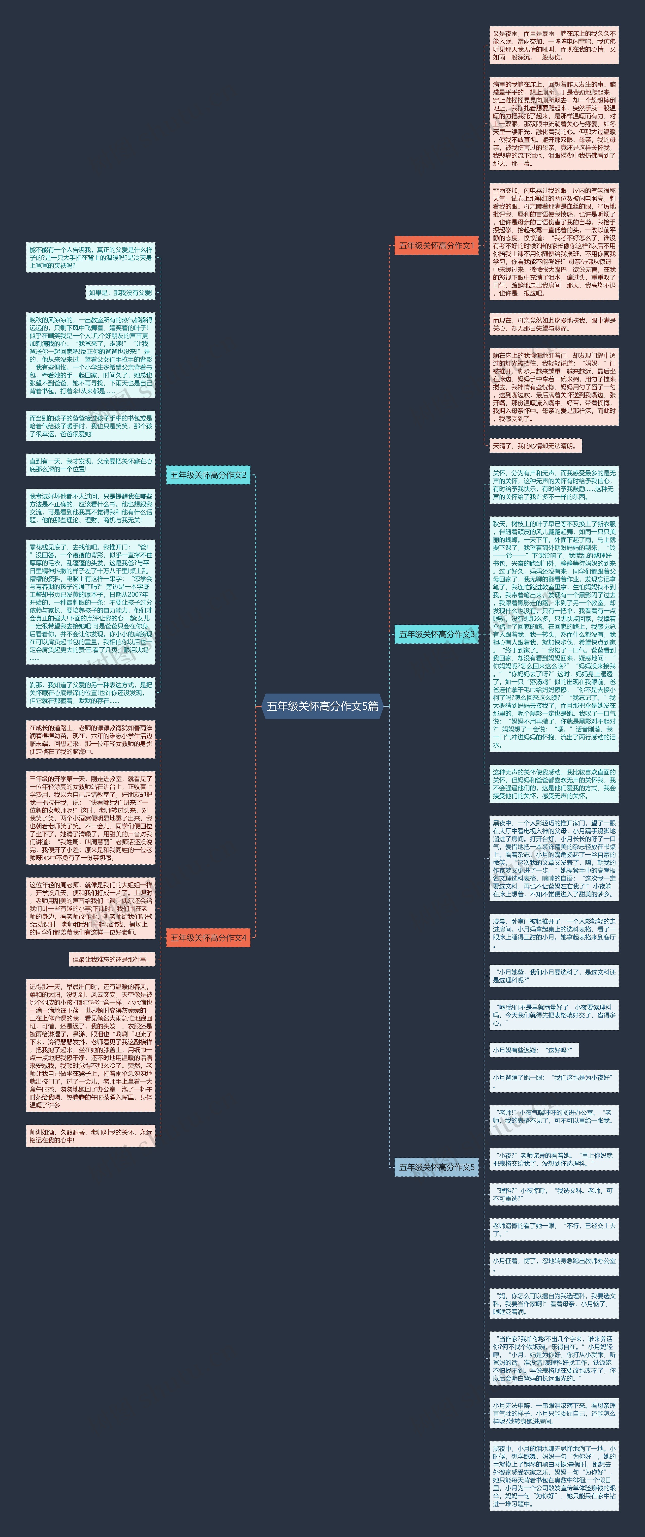 五年级关怀高分作文5篇思维导图