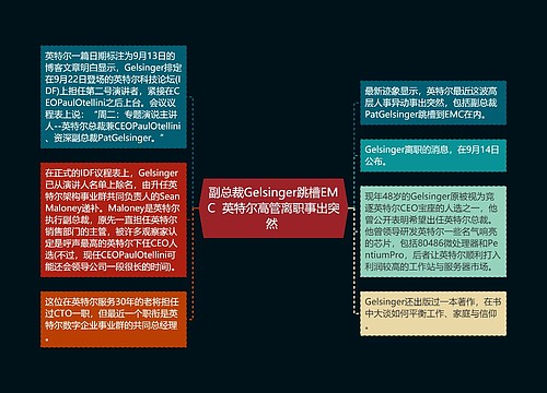 副总裁Gelsinger跳槽EMC  英特尔高管离职事出突然 