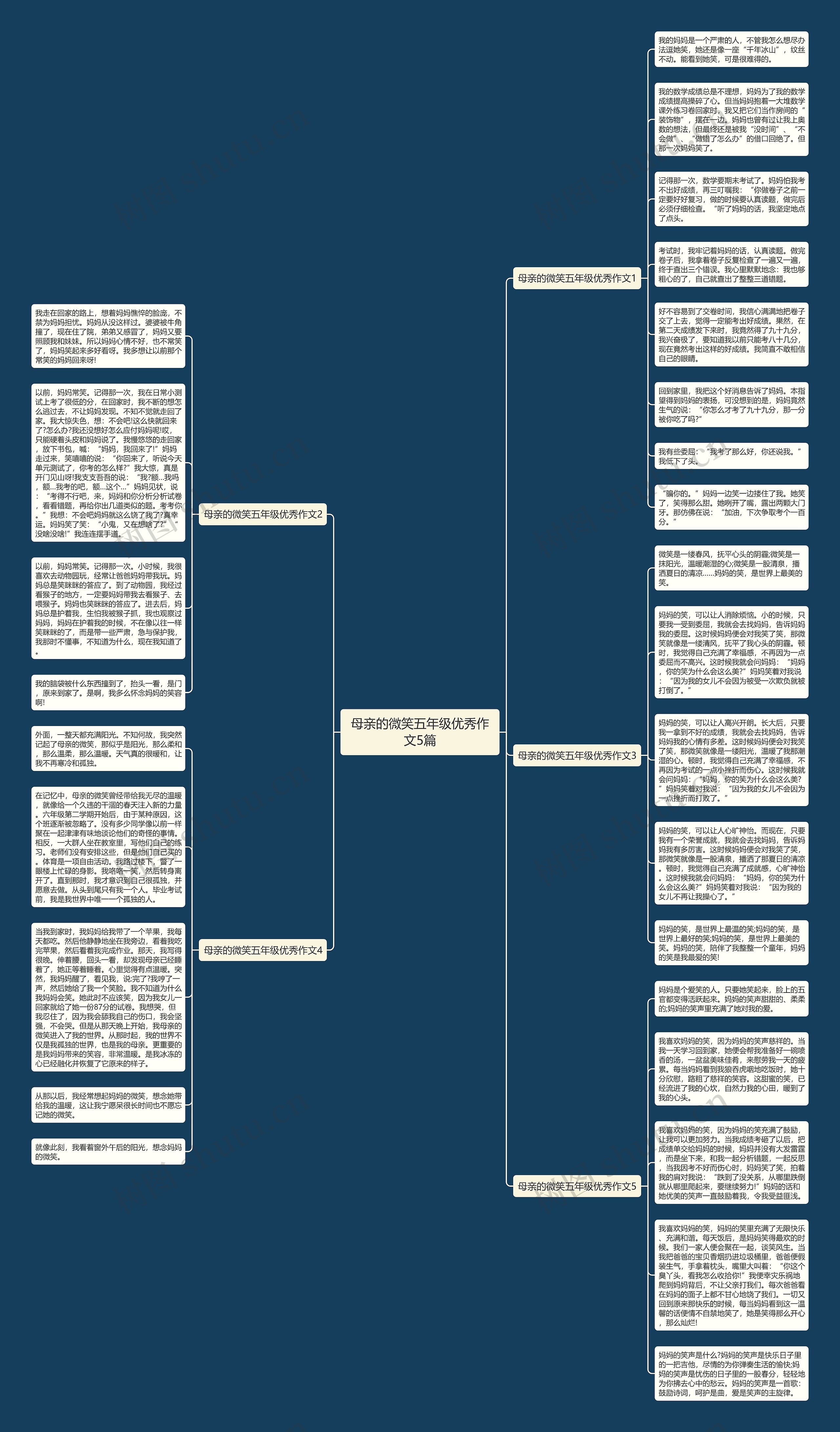 母亲的微笑五年级优秀作文5篇思维导图
