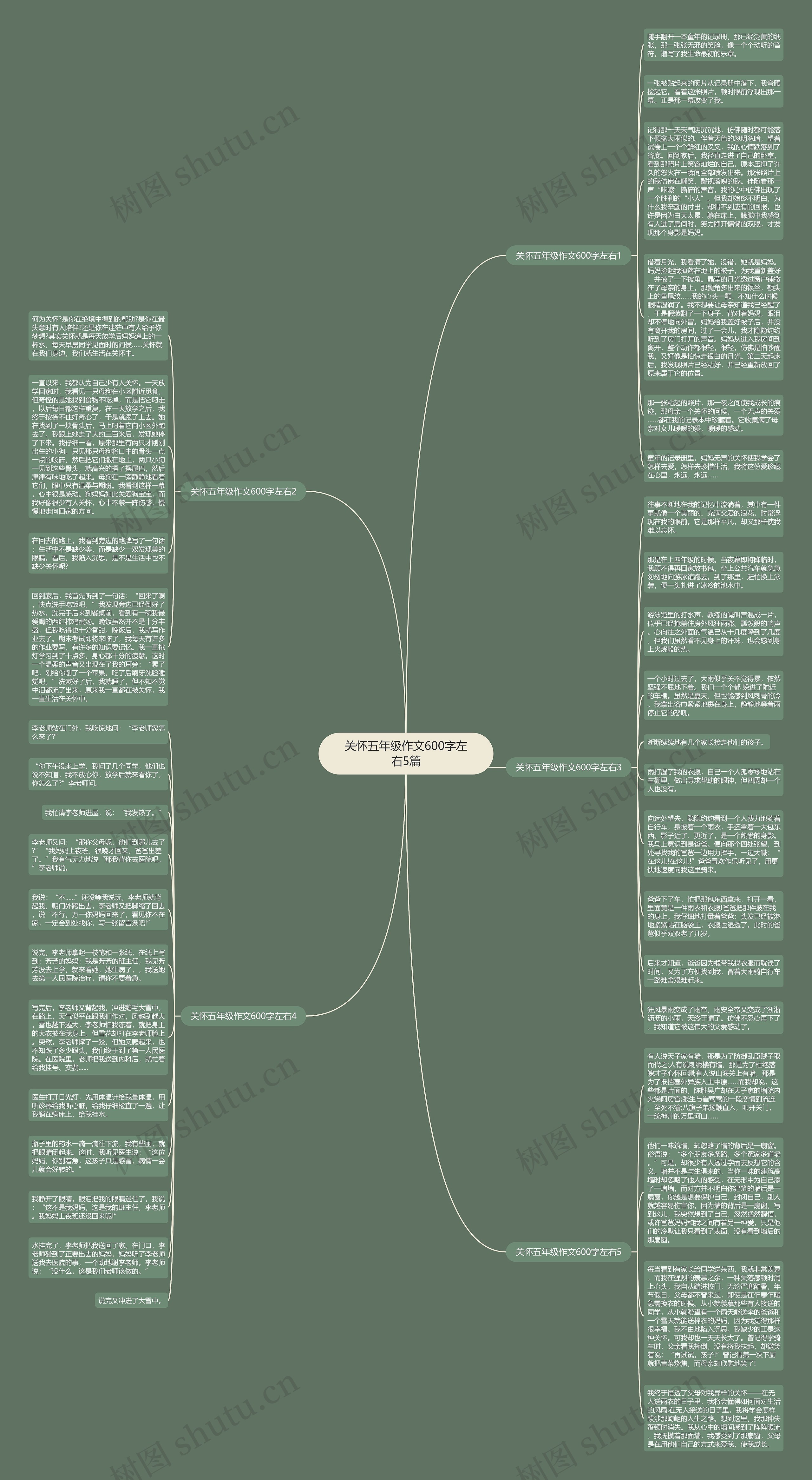 关怀五年级作文600字左右5篇思维导图
