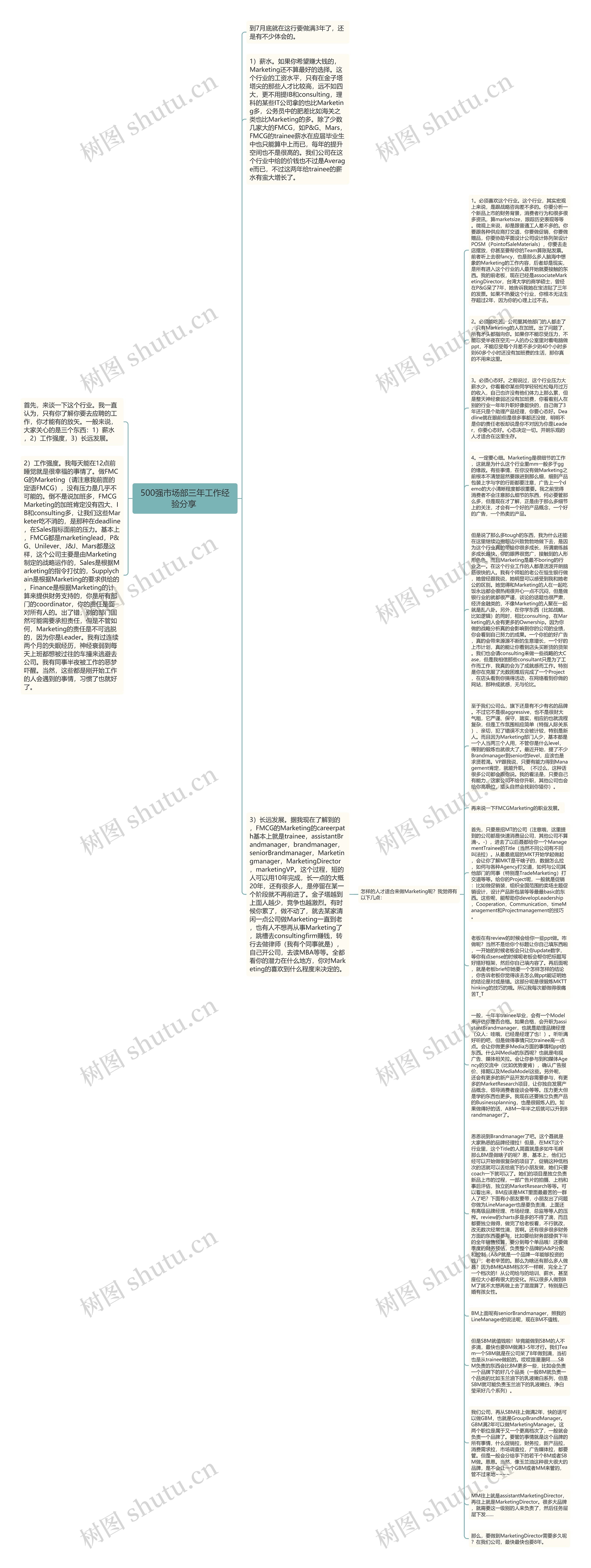 500强市场部三年工作经验分享 思维导图