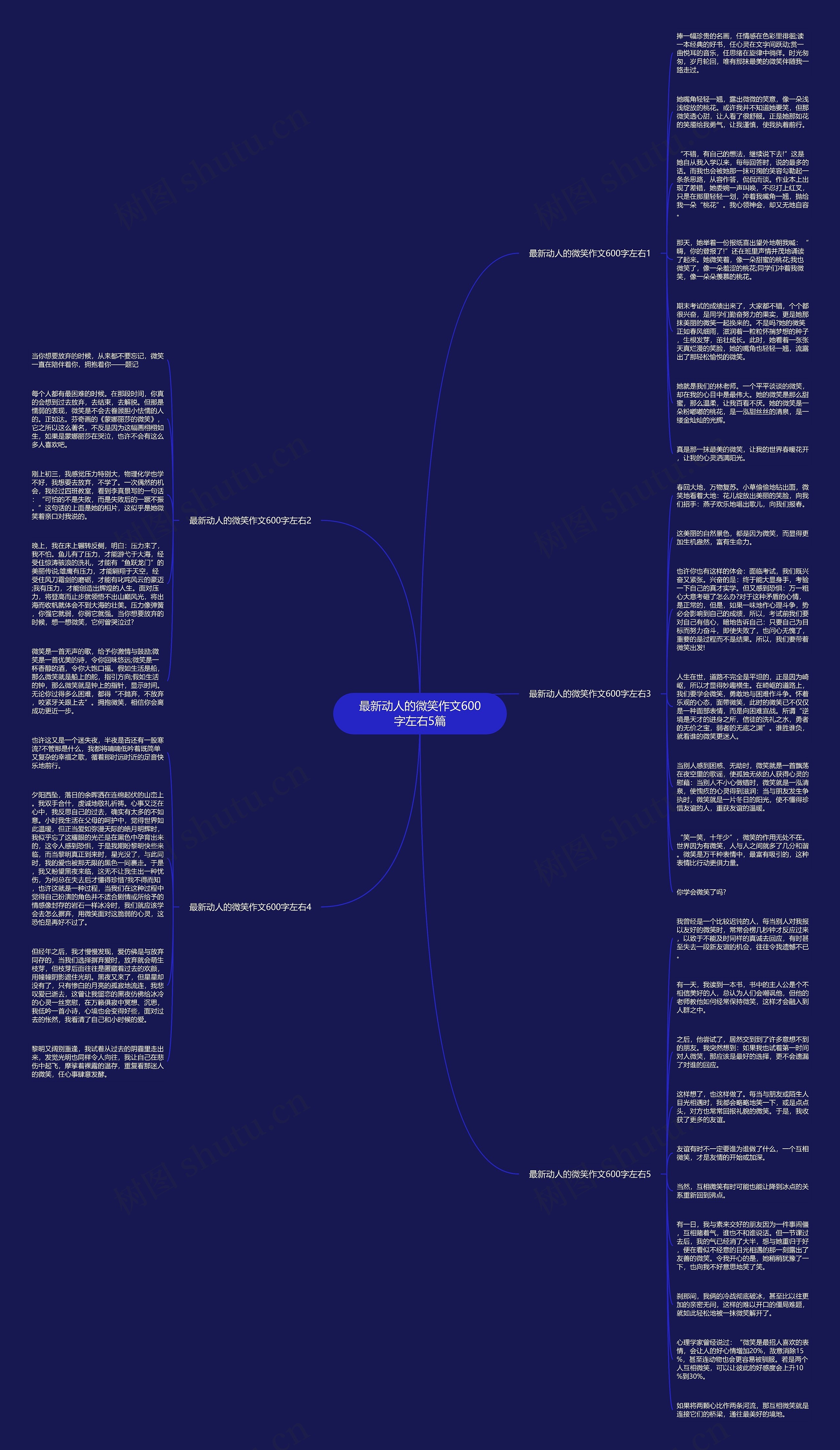 最新动人的微笑作文600字左右5篇思维导图