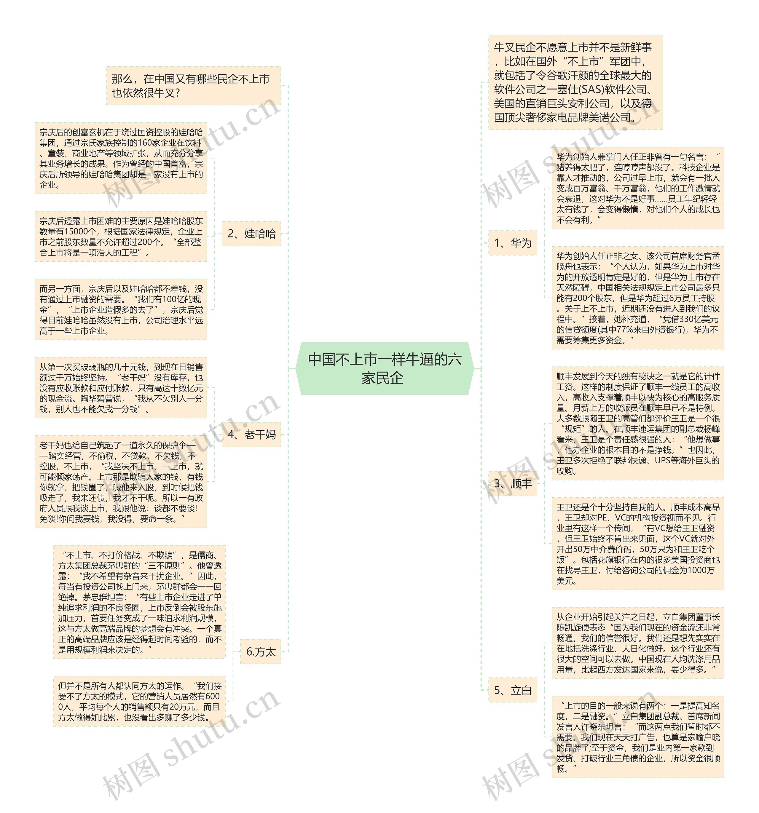 中国不上市一样牛逼的六家民企 思维导图