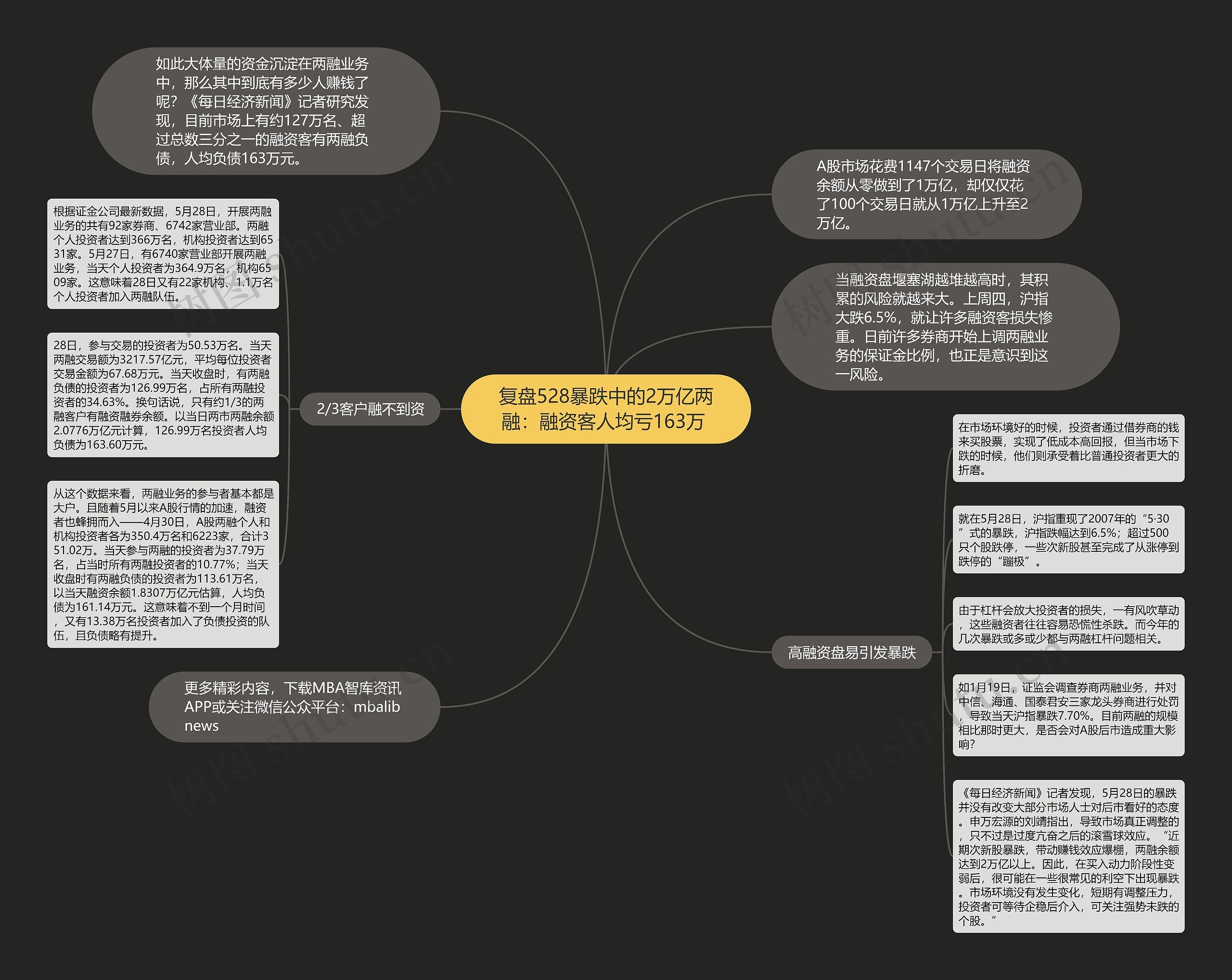 复盘528暴跌中的2万亿两融：融资客人均亏163万 思维导图
