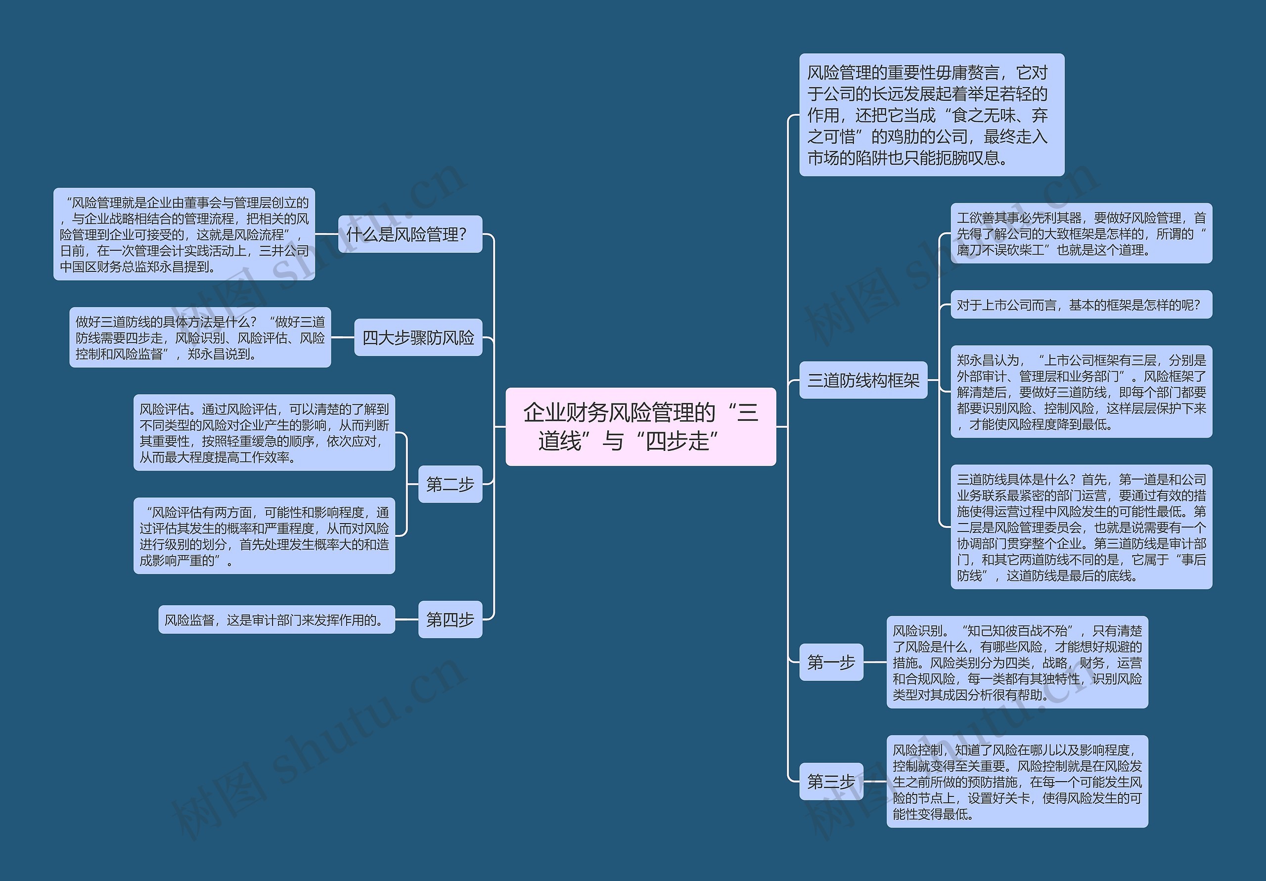 企业财务风险管理的“三道线”与“四步走”  思维导图