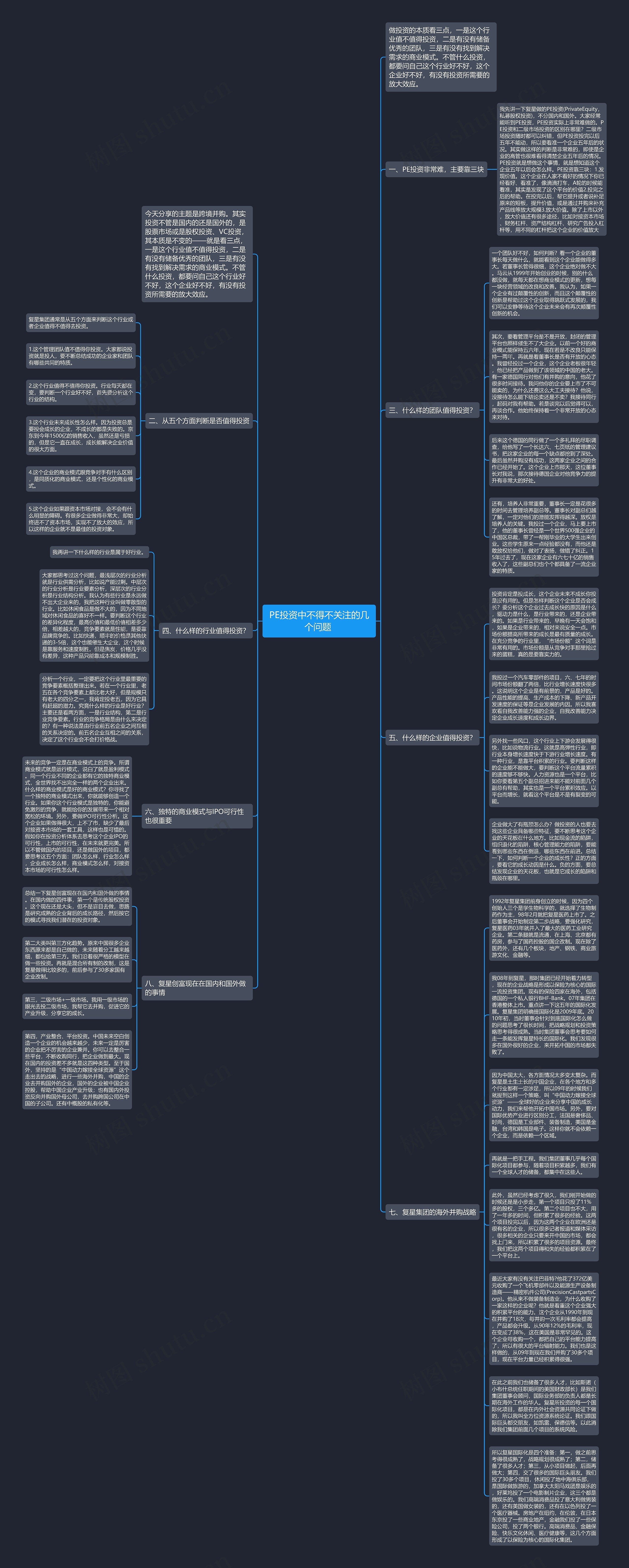 PE投资中不得不关注的几个问题 思维导图