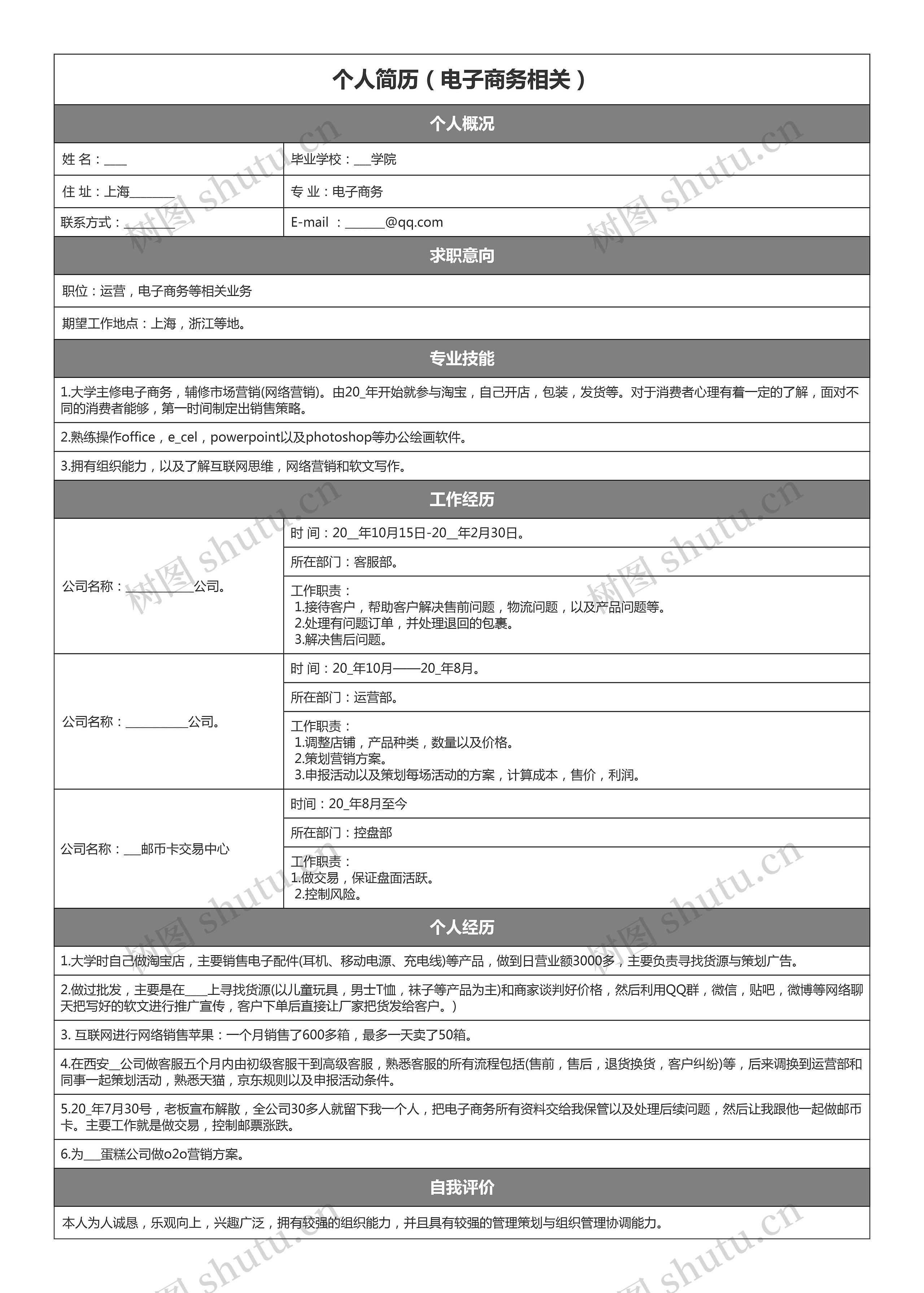 个人简历（电子商务相关）