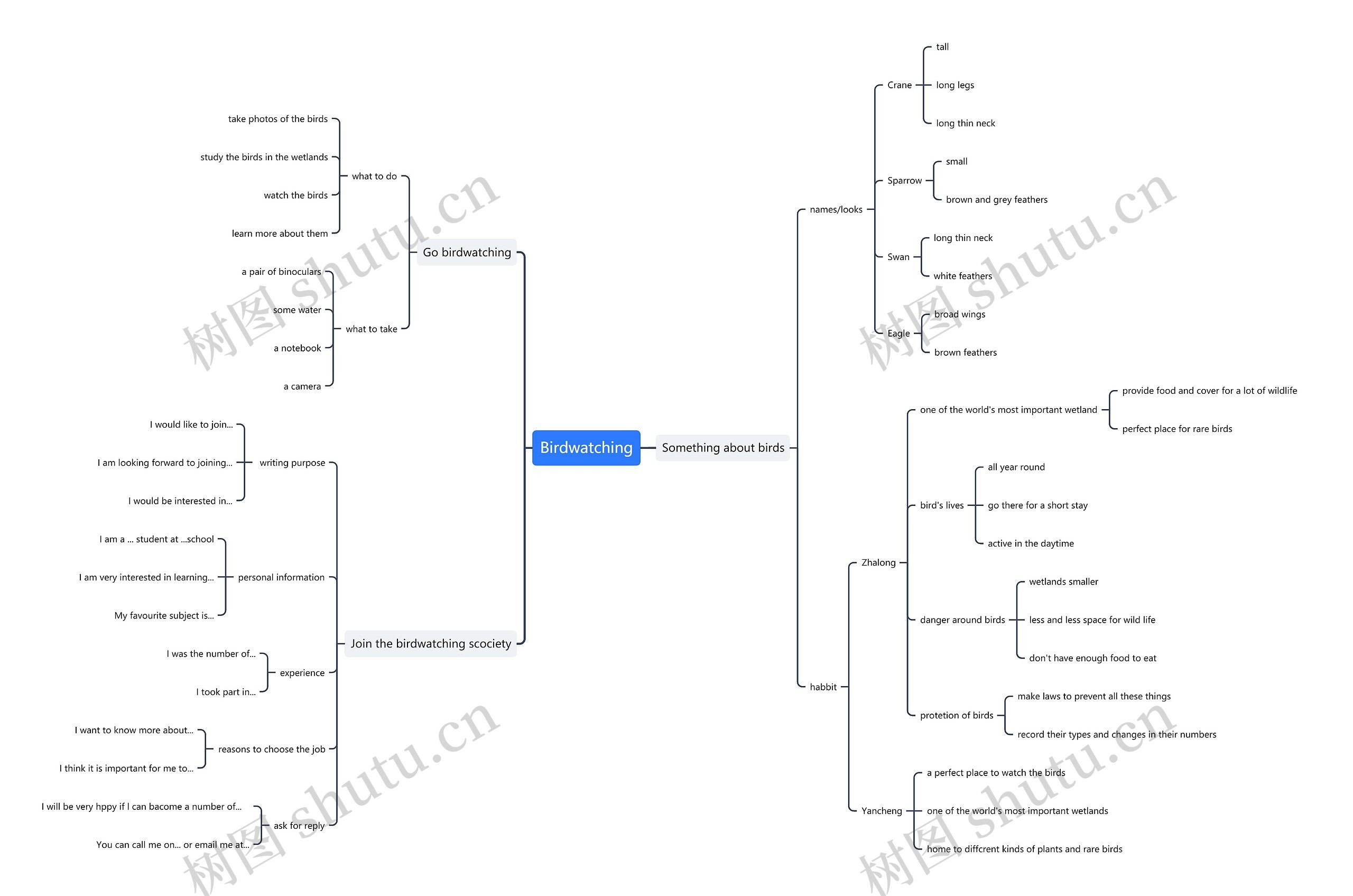 Birdwatching思维导图高清图 Birdwatching思维导图