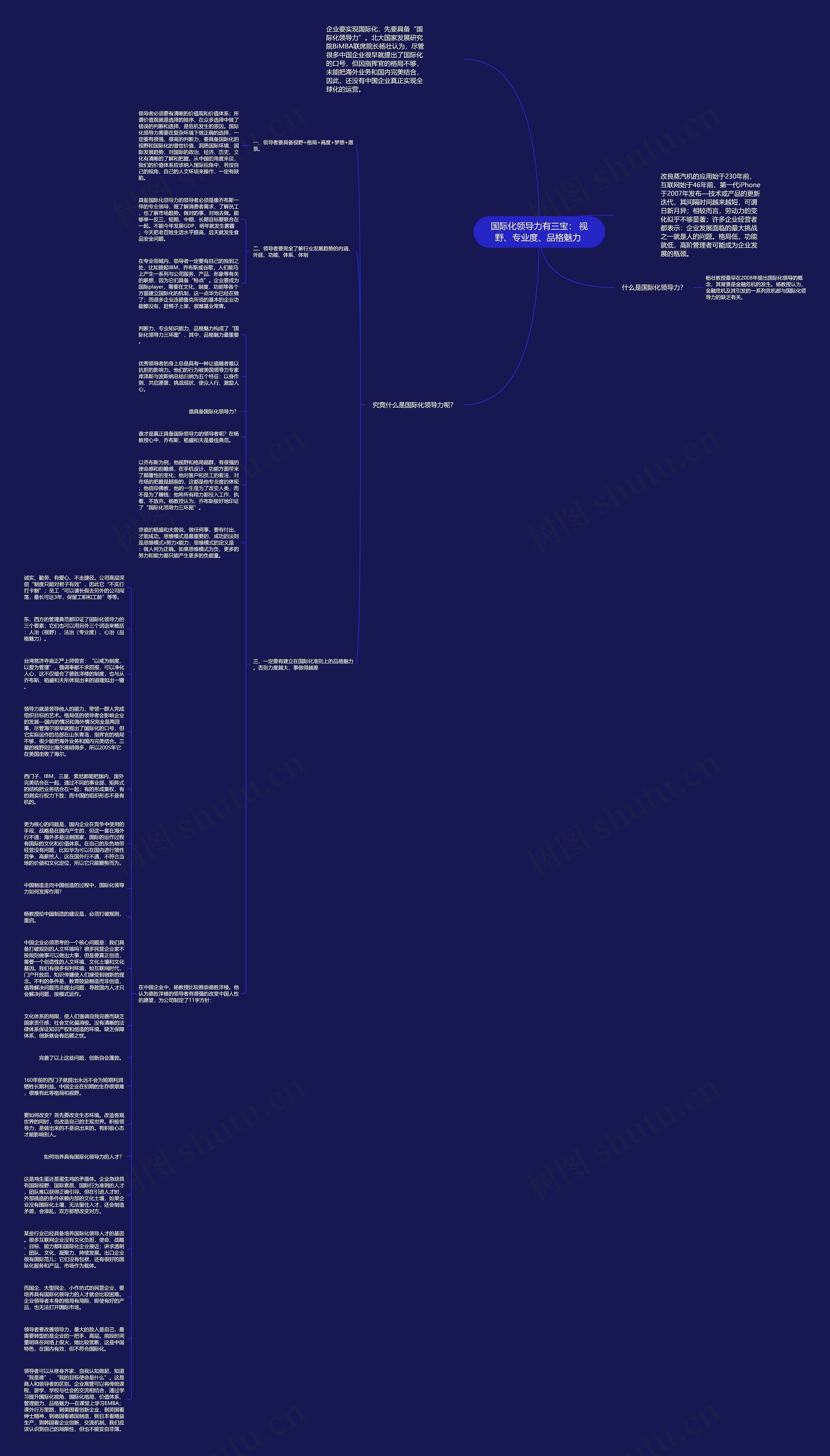 国际化领导力有三宝: 视野、专业度、品格魅力 思维导图高清图 国际化领导力有三宝: 视野、专业度、品格魅力 思维导图