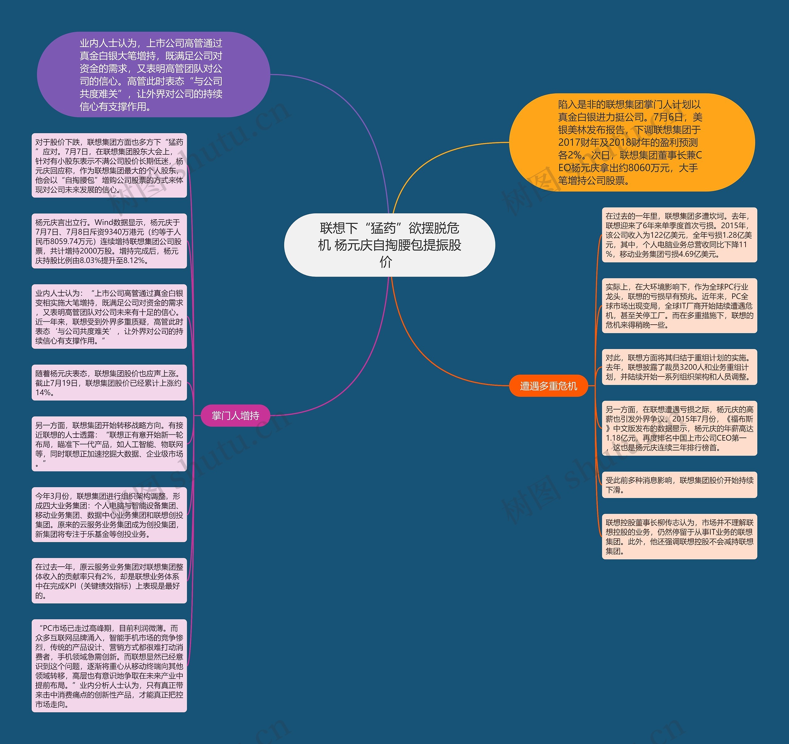 联想下“猛药”欲摆脱危机 杨元庆自掏腰包提振股价  思维导图