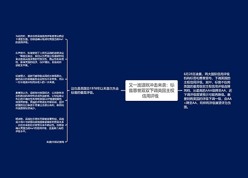 又一波退欧冲击来袭：标普惠誉双双下调英国主权信用评级  