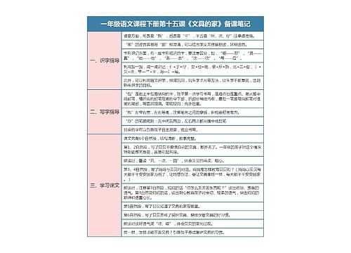 一年级语文课程下册第十五课《文具的家》备课笔记