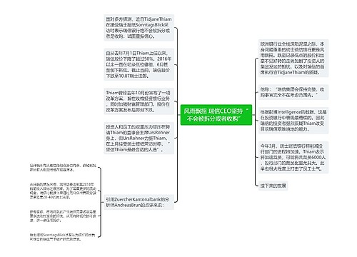 风雨飘摇 瑞信CEO坚持“不会被拆分或者收购” 