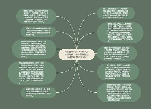 微软宣布收购LinkedIn后首份财报：云产品强劲业绩超预期 股价涨3% 