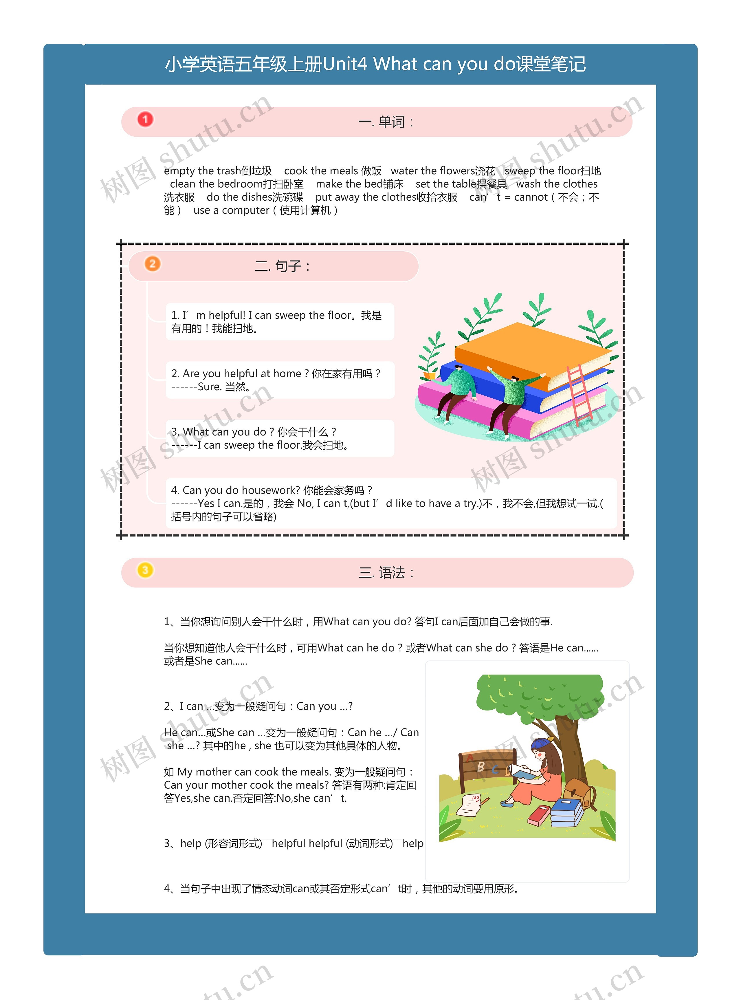 小学英语五年级上册Unit4 What can you do课堂笔记