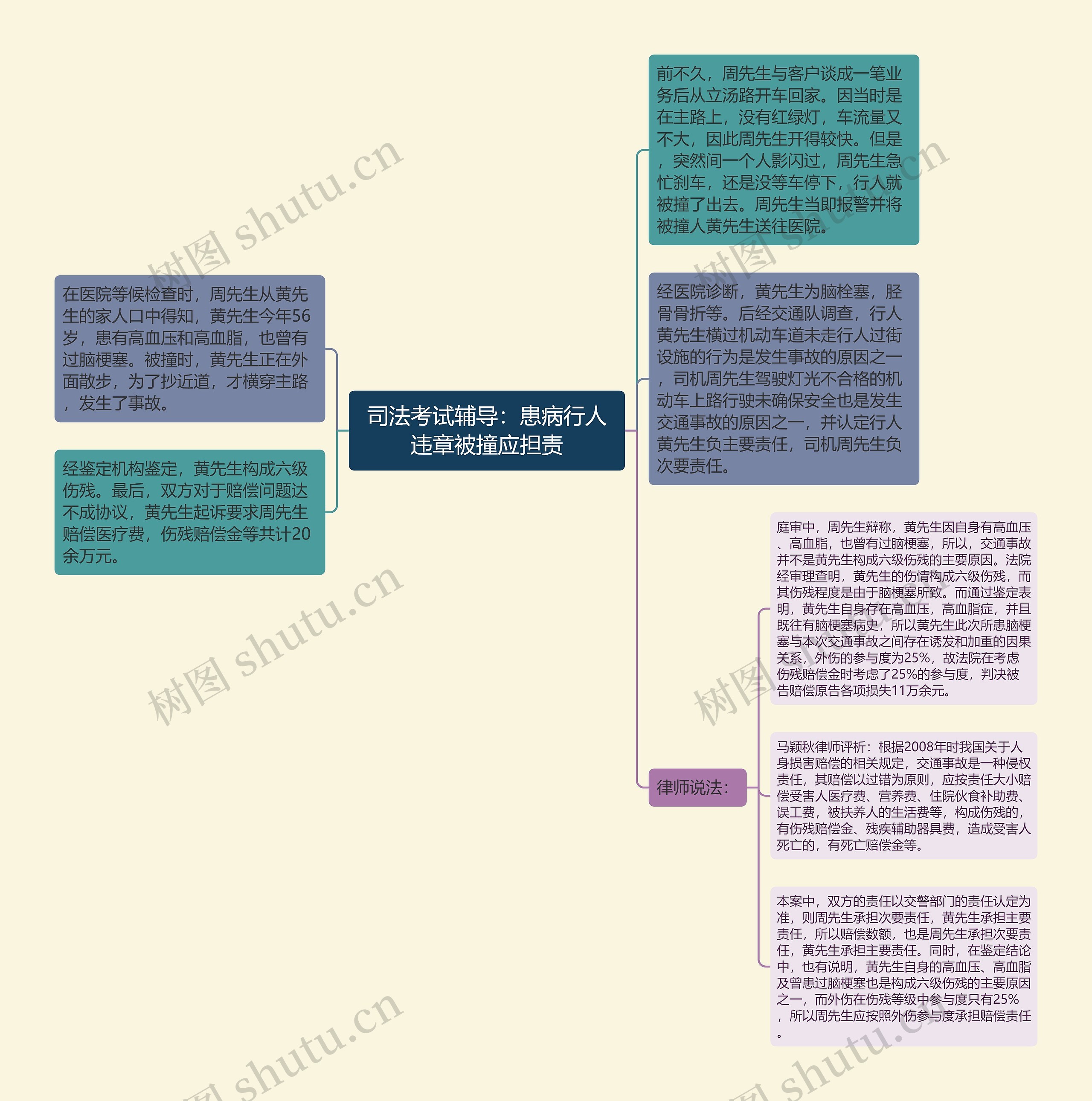 司法考试辅导：患病行人违章被撞应担责思维导图