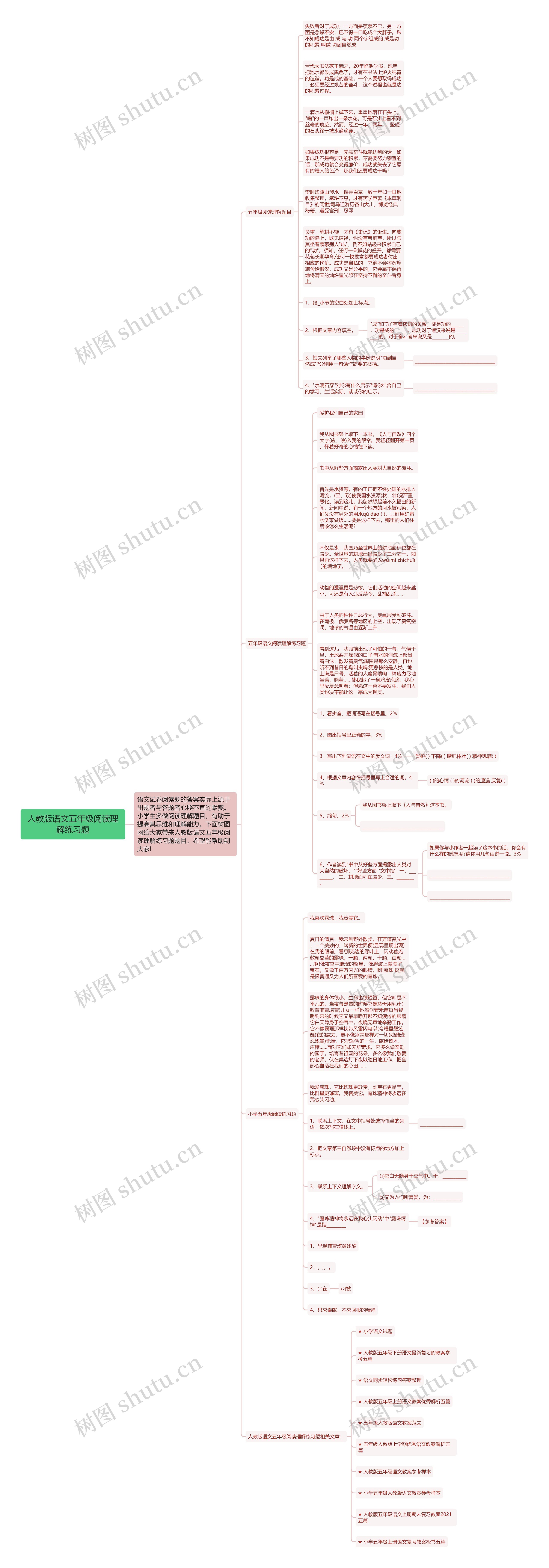人教版语文五年级阅读理解练习题思维导图