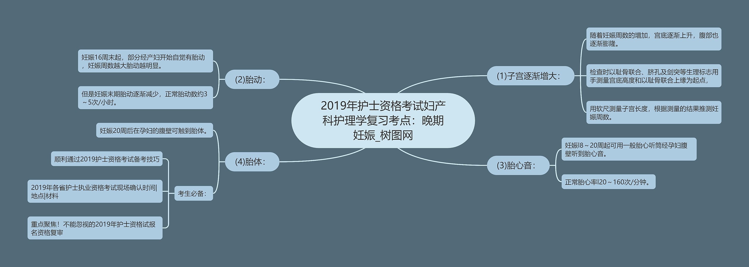 2019年护士资格考试妇产科护理学复习考点：晚期妊娠思维导图