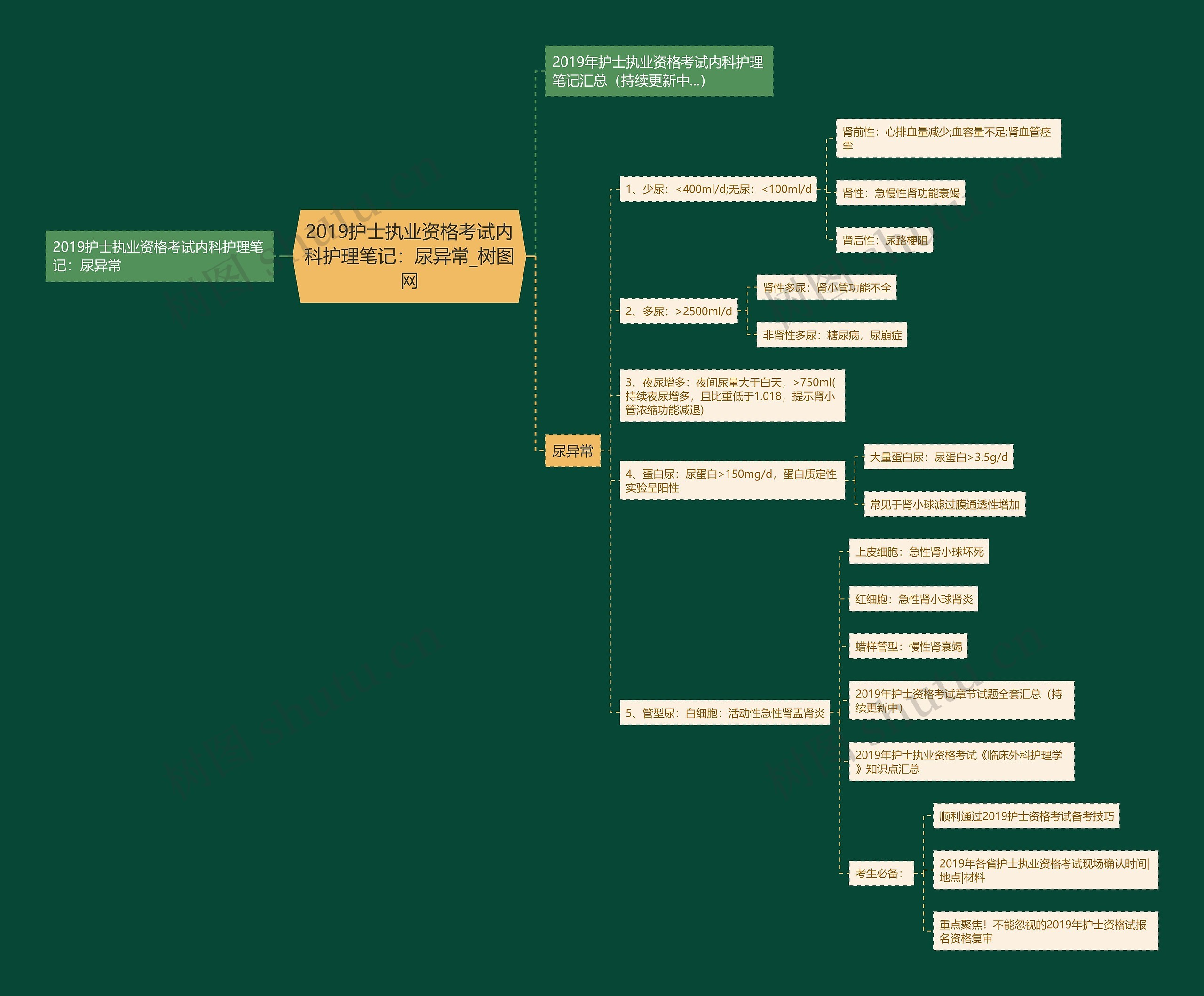 2019护士执业资格考试内科护理笔记：尿异常思维导图