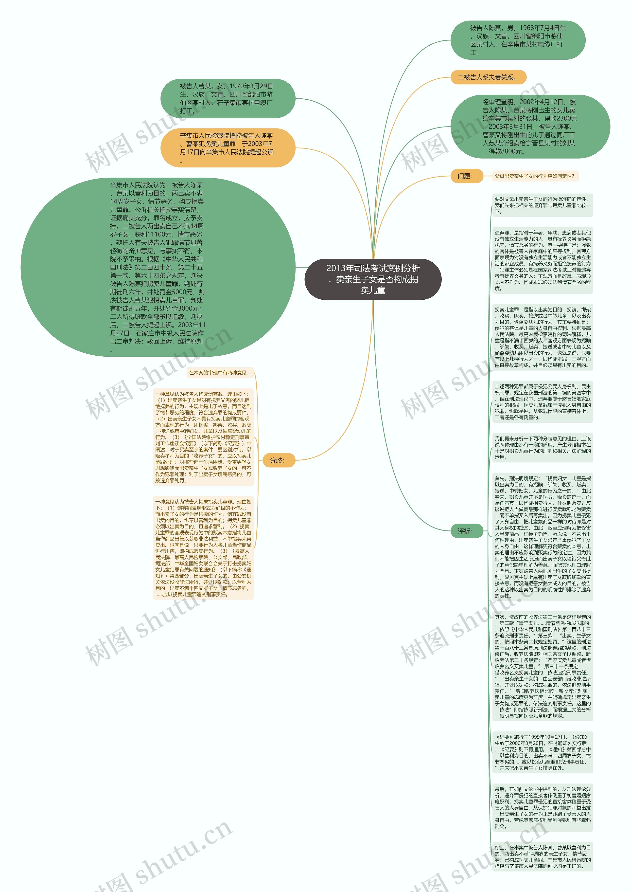 2013年司法考试案例分析：卖亲生子女是否构成拐卖儿童思维导图