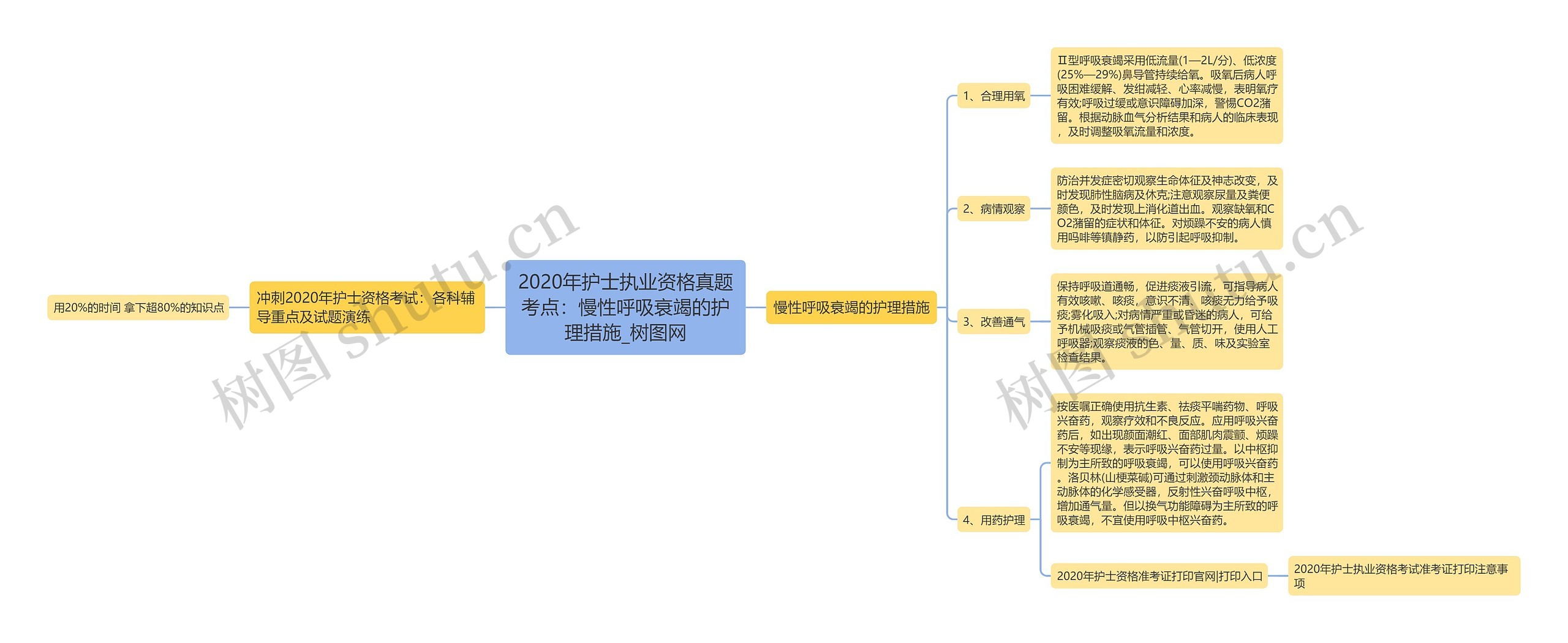 2020年护士执业资格真题考点：慢性呼吸衰竭的护理措施思维导图