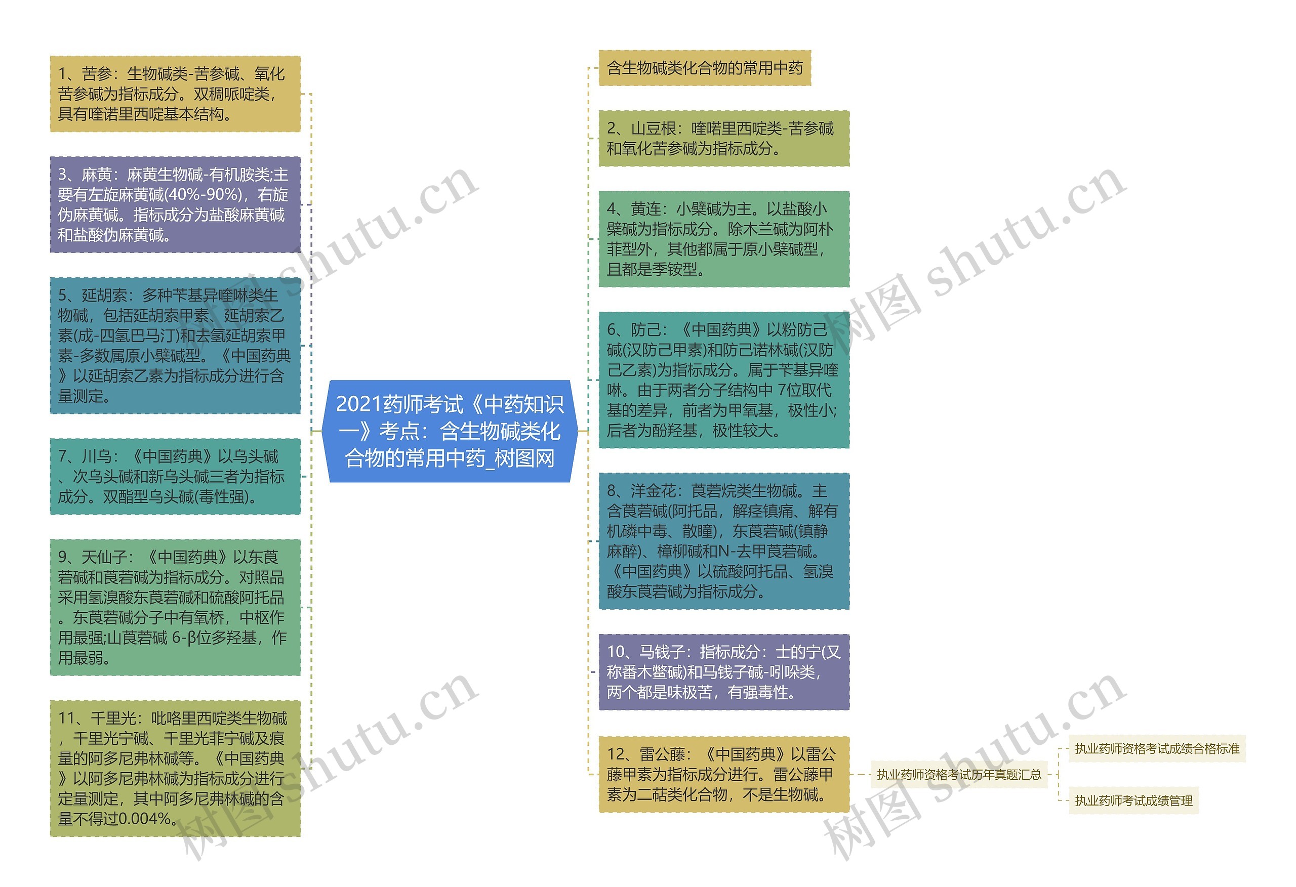 2021药师考试《中药知识一》考点：含生物碱类化合物的常用中药思维导图