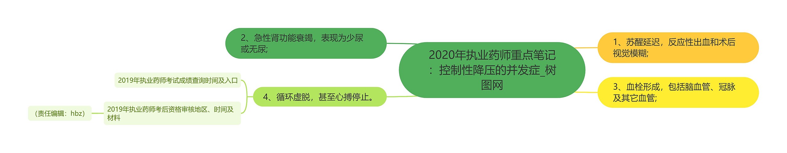 2020年执业药师重点笔记：控制性降压的并发症思维导图