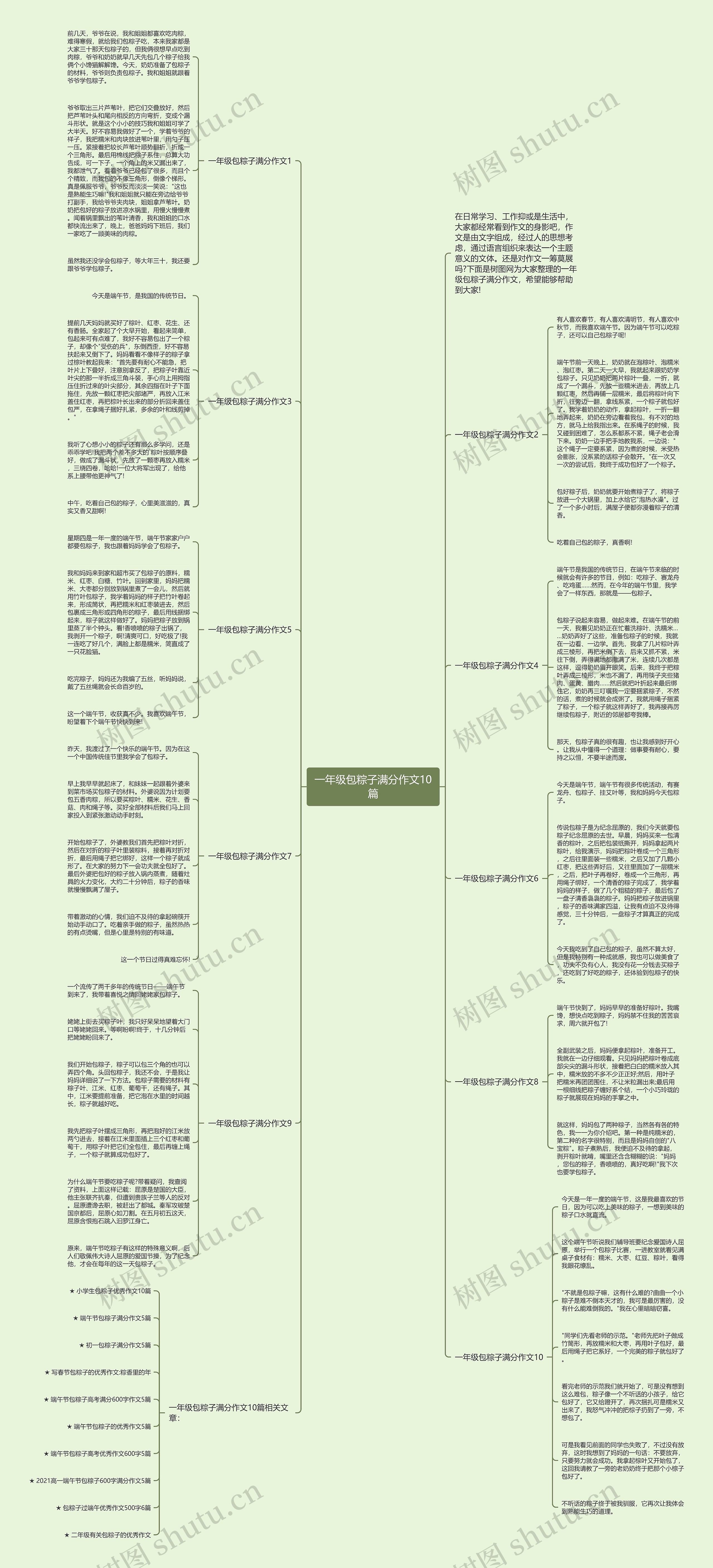 一年级包粽子满分作文10篇思维导图